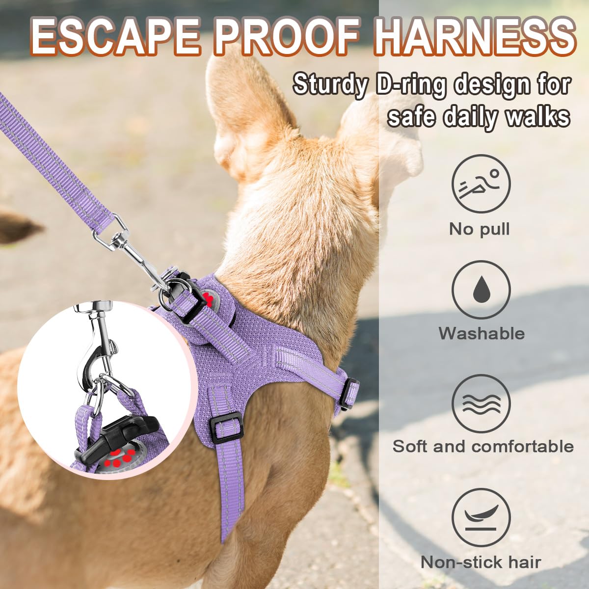 Barkbay Dog Harness, Reflective Adjustable Puppy No Pull Harness, Breathable Soft For Small And Medium Dogs, Violet Purple, Xxs