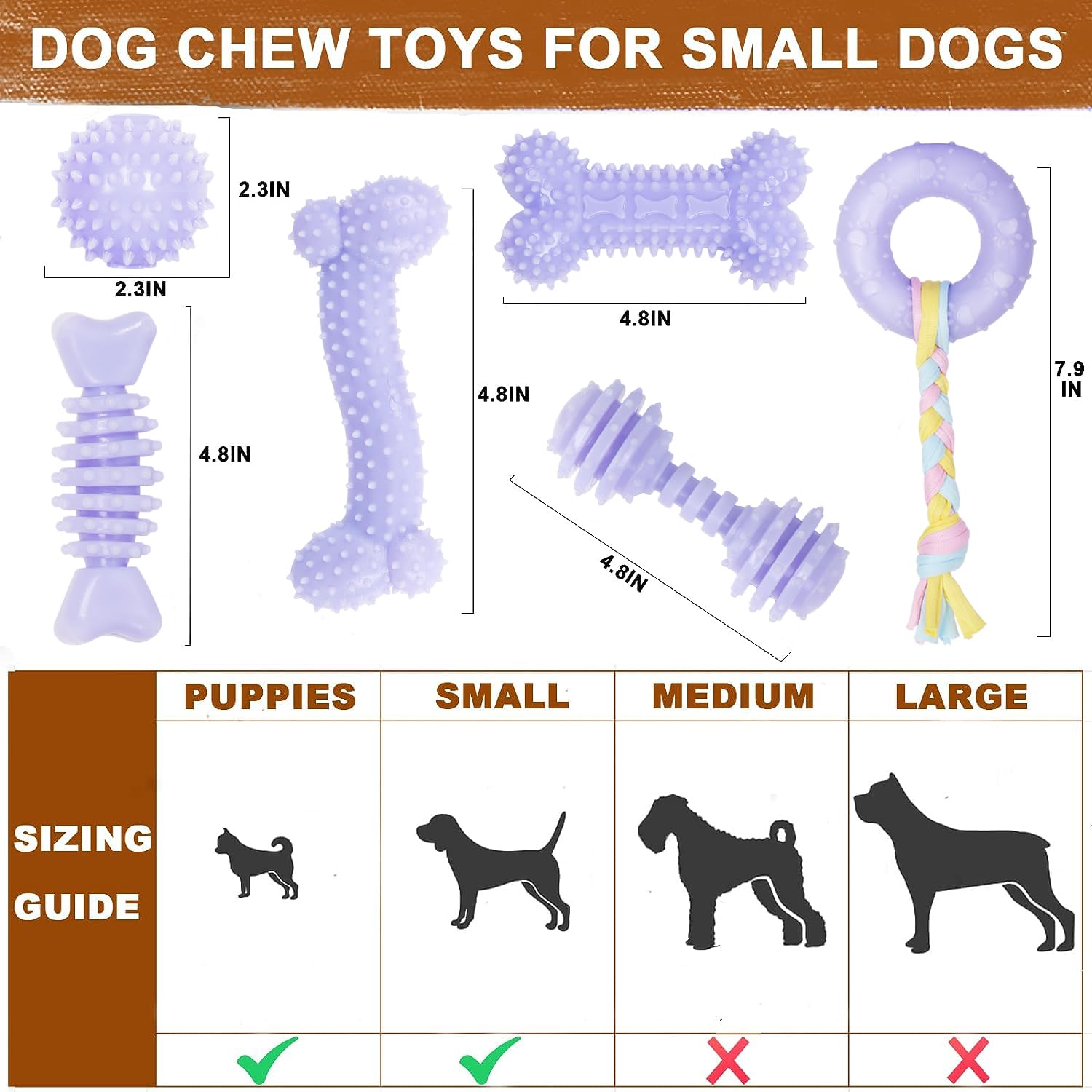 Cgbd 6 Pack Dog Chew Toys, Purple, Small Dog Teething Toys, Soft Durable Interactive Toys For Puppies