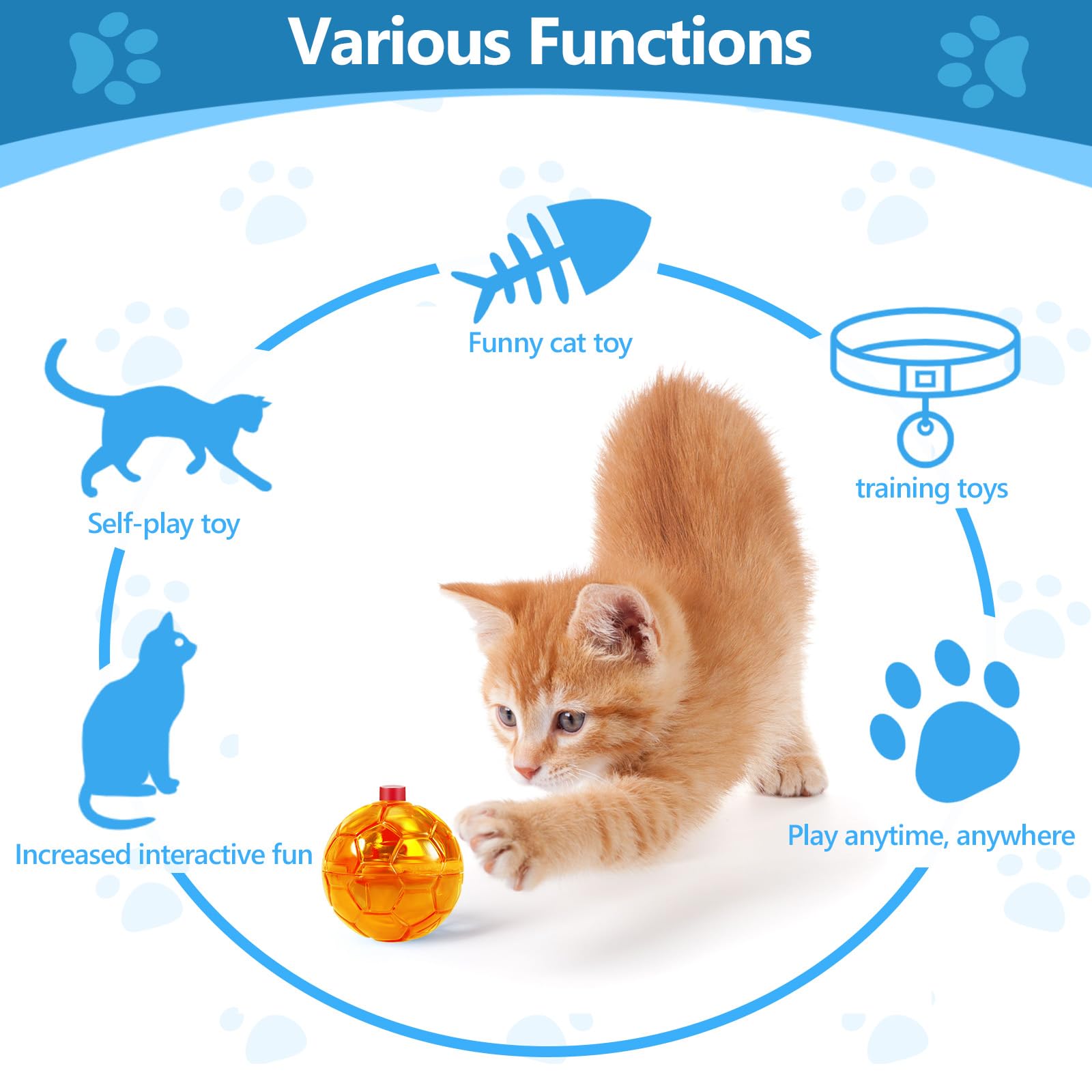 Jecery 9 Pcs Light Up Cat Balls Ghost Hunting Led Motion Activated Cat Toy Interactive Lighted Ball Pet Toys Glowing Mini Runnin