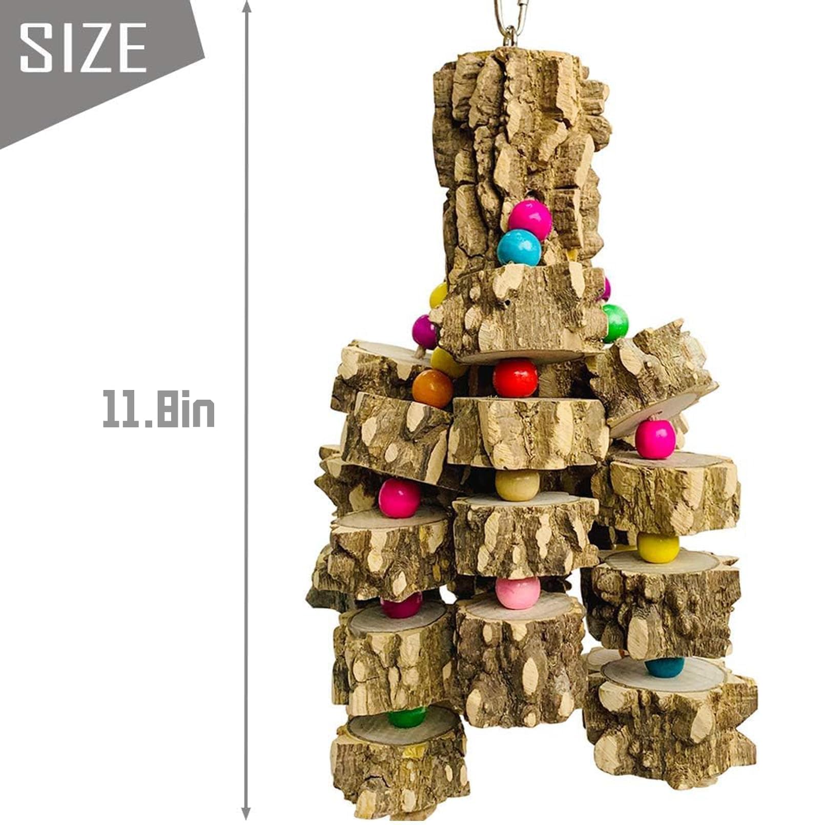 Pinvnby Large Parrot Toys Natural Wood Bird Chewing Toys Parakeet Cage Hammock Hanging Toy For African Grey Macaws Cockatoos Eclectus Amazon Parrot Birds