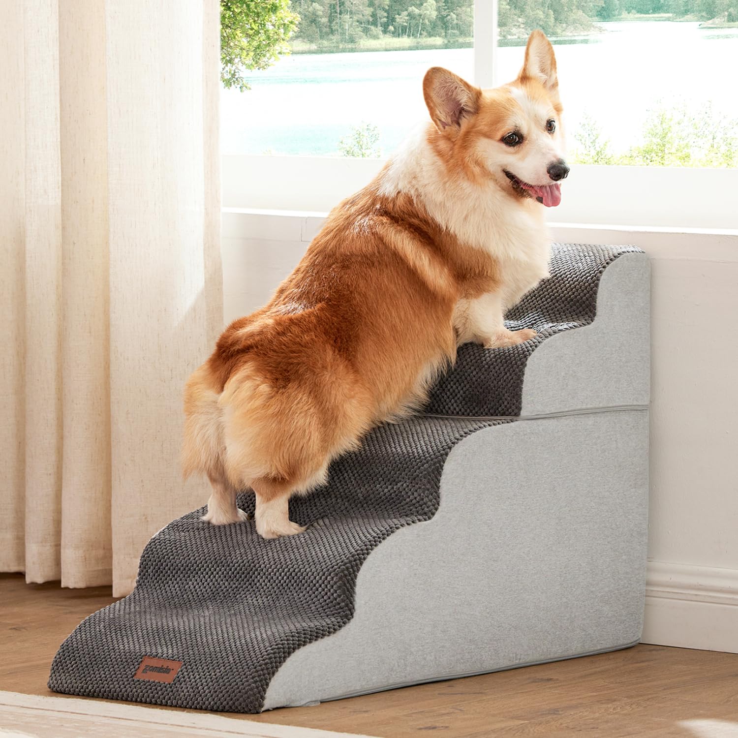 Zomisia Dog Stairs For High Beds 22.8' H - Pet Stairs Ramp For Couch, 35D Foam Dog Steps For Small To Large Dogs With Non-Slip 