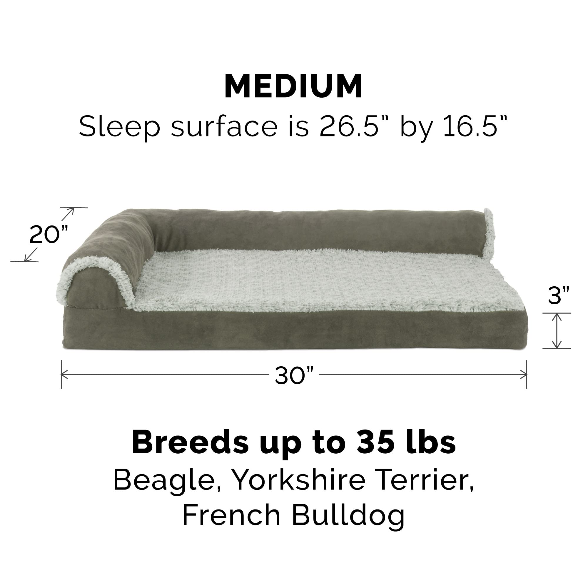Furhaven Orthopedic Dog Bed For Medium/Small Dogs W/ Removable Bolsters & Washable Cover, For Dogs Up To 35 Lbs - Two-Tone Plush