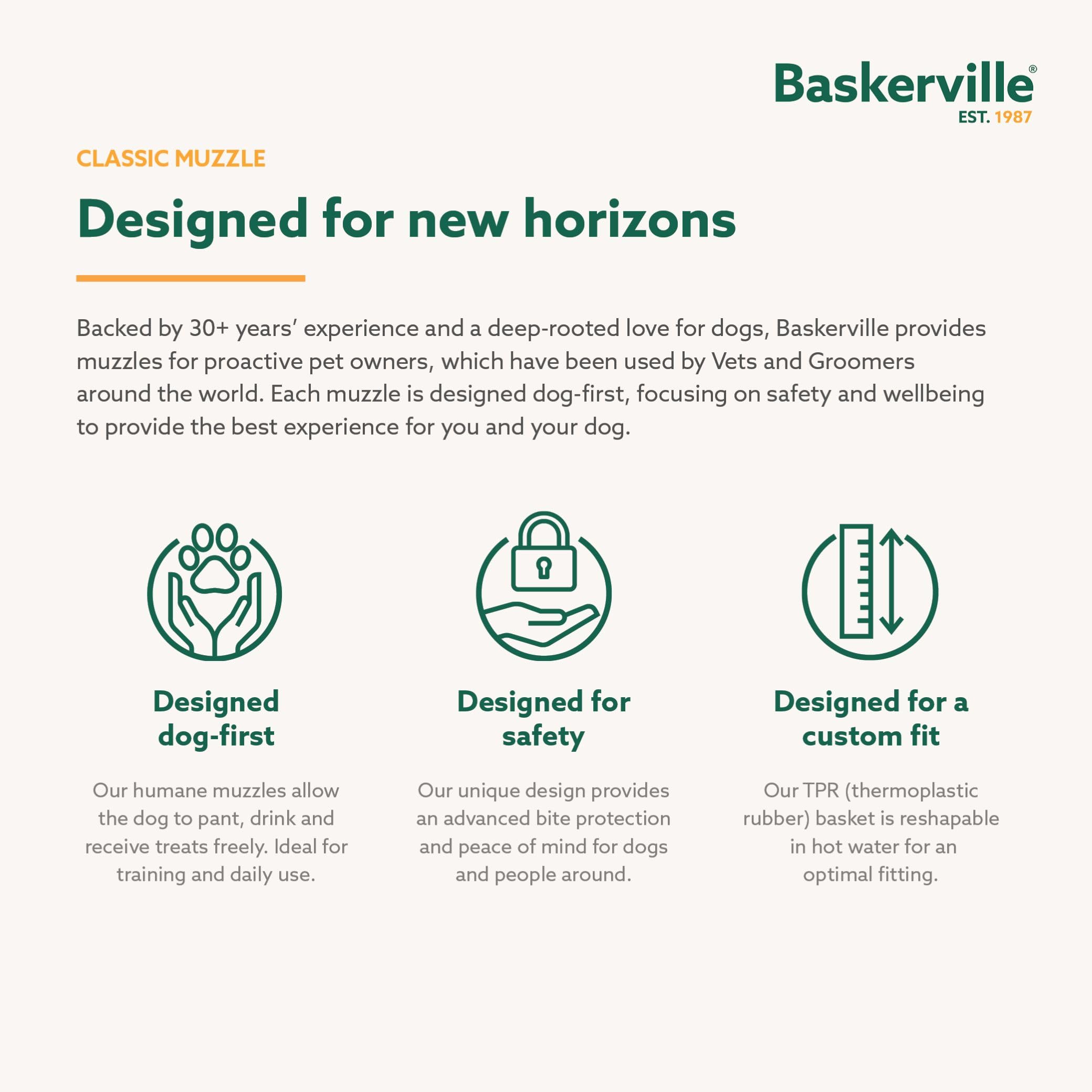 Baskerville Classic Basket Muzzle - Dog can Pant and Drink, Prevents Biting and Food Waste Scavenging, Strong TPR, Breathable Do