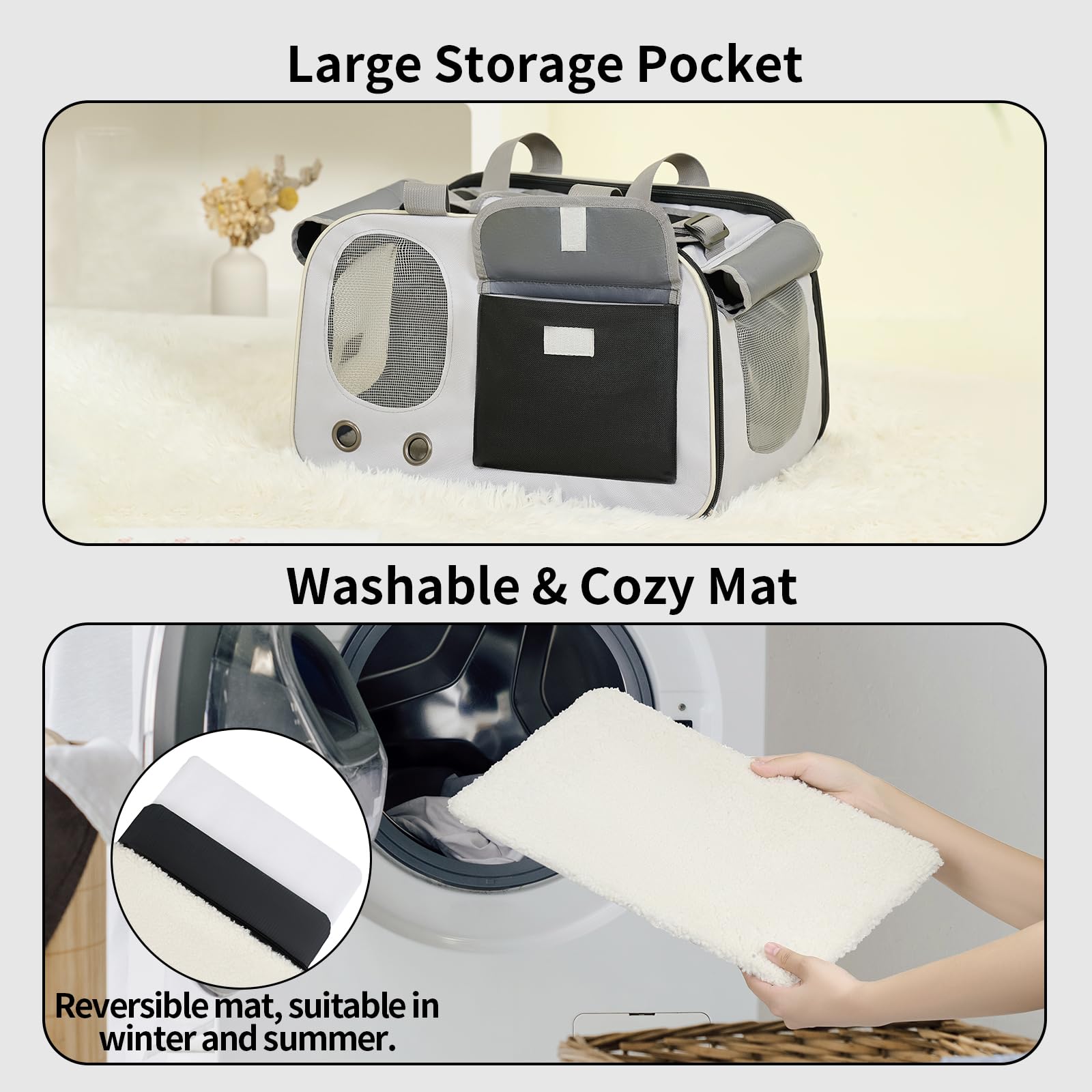 Cat, Dog Carrier For Pets Up To 17 Lbs, Soft-Sided Collapsible Pet Carrier With Sturdy Base, Roll-Up Curtain And Large Storage B