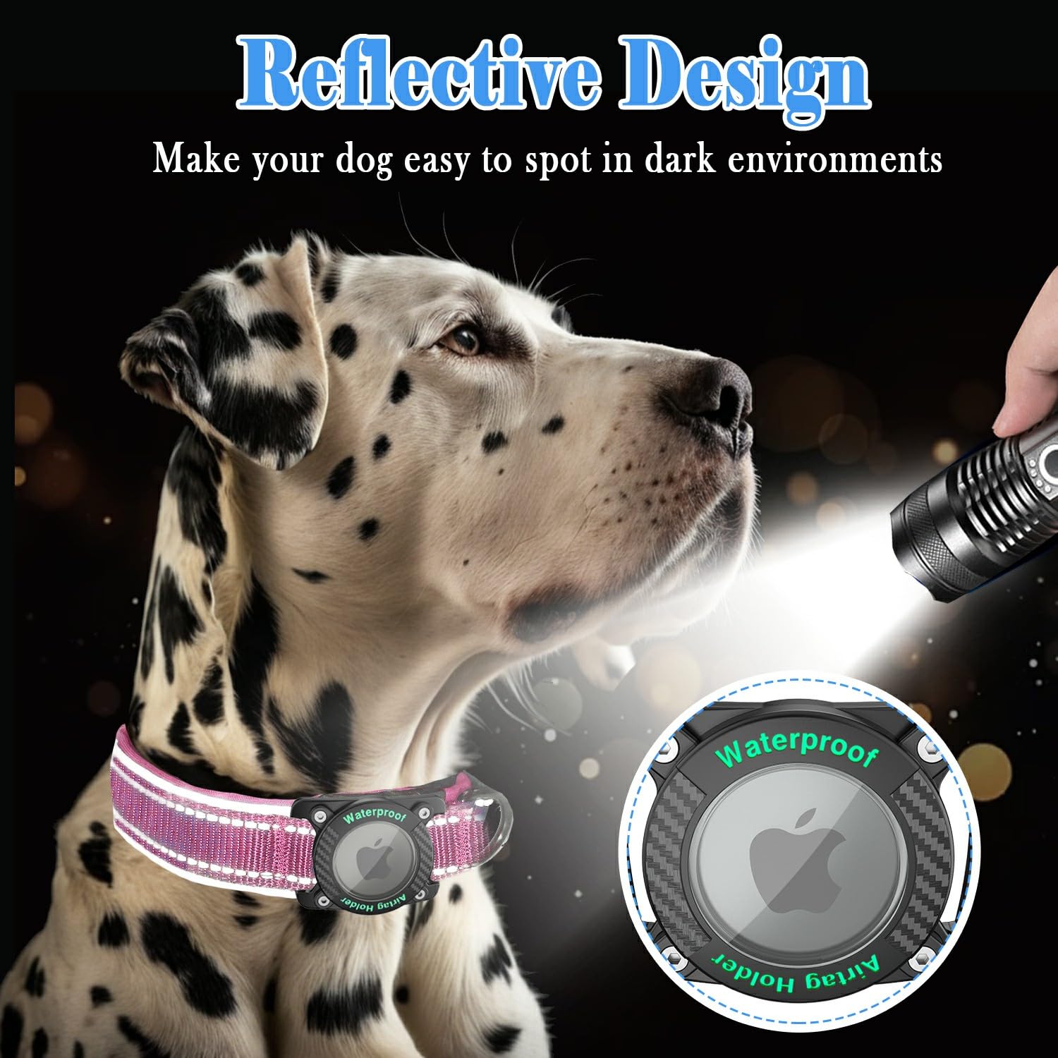 AgoumLux Upgraded AirTag Dog Collar, IP68 Waterproof Dog Collar with Apple Air Tag Holder, Reflective Adjustable Heavy Duty Dog
