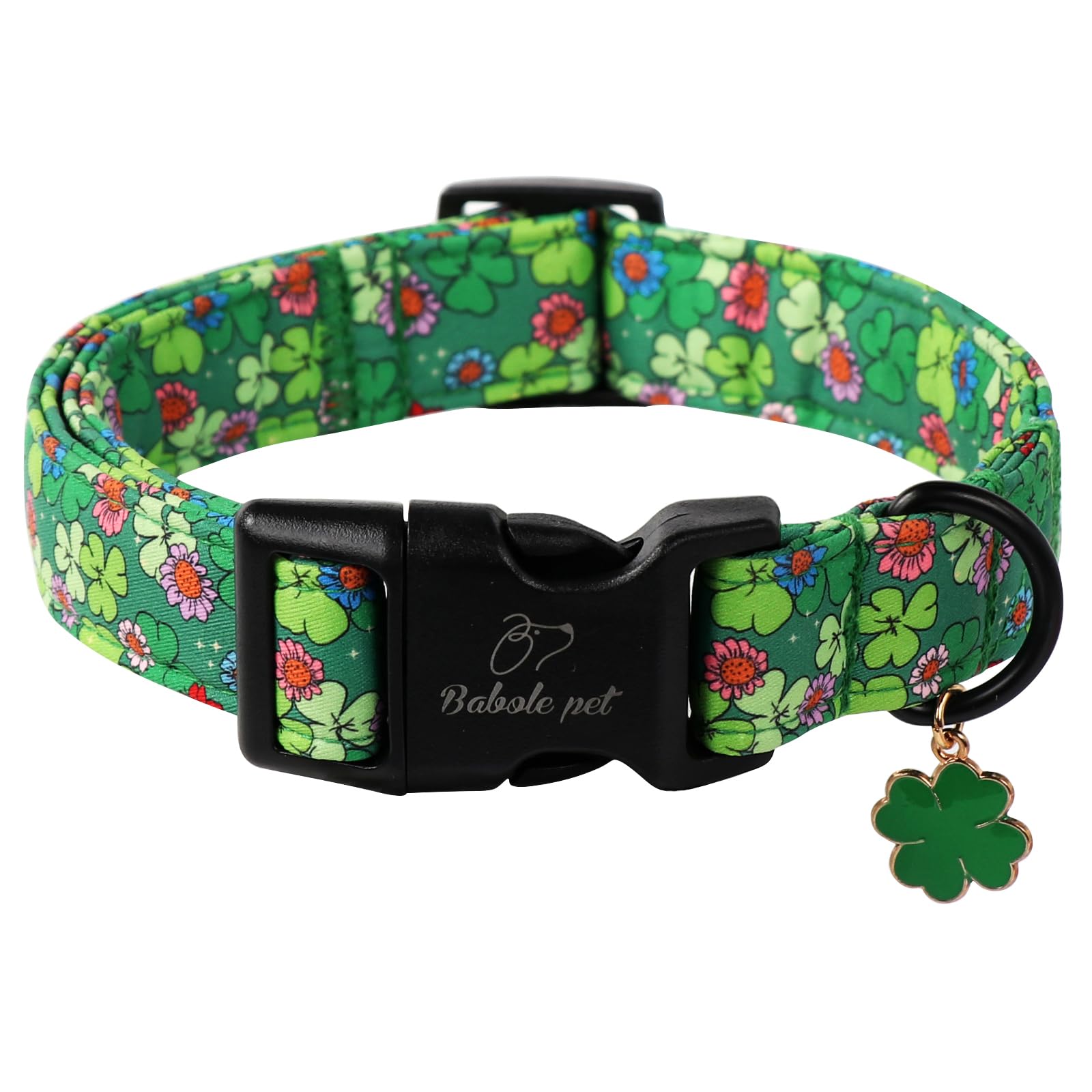Babole Pet St Patricks Day Dog Collar, Lucky Clovers Dog Collar with Quick Release Plastic Buckle, Cute Shamrock Dog Collars for