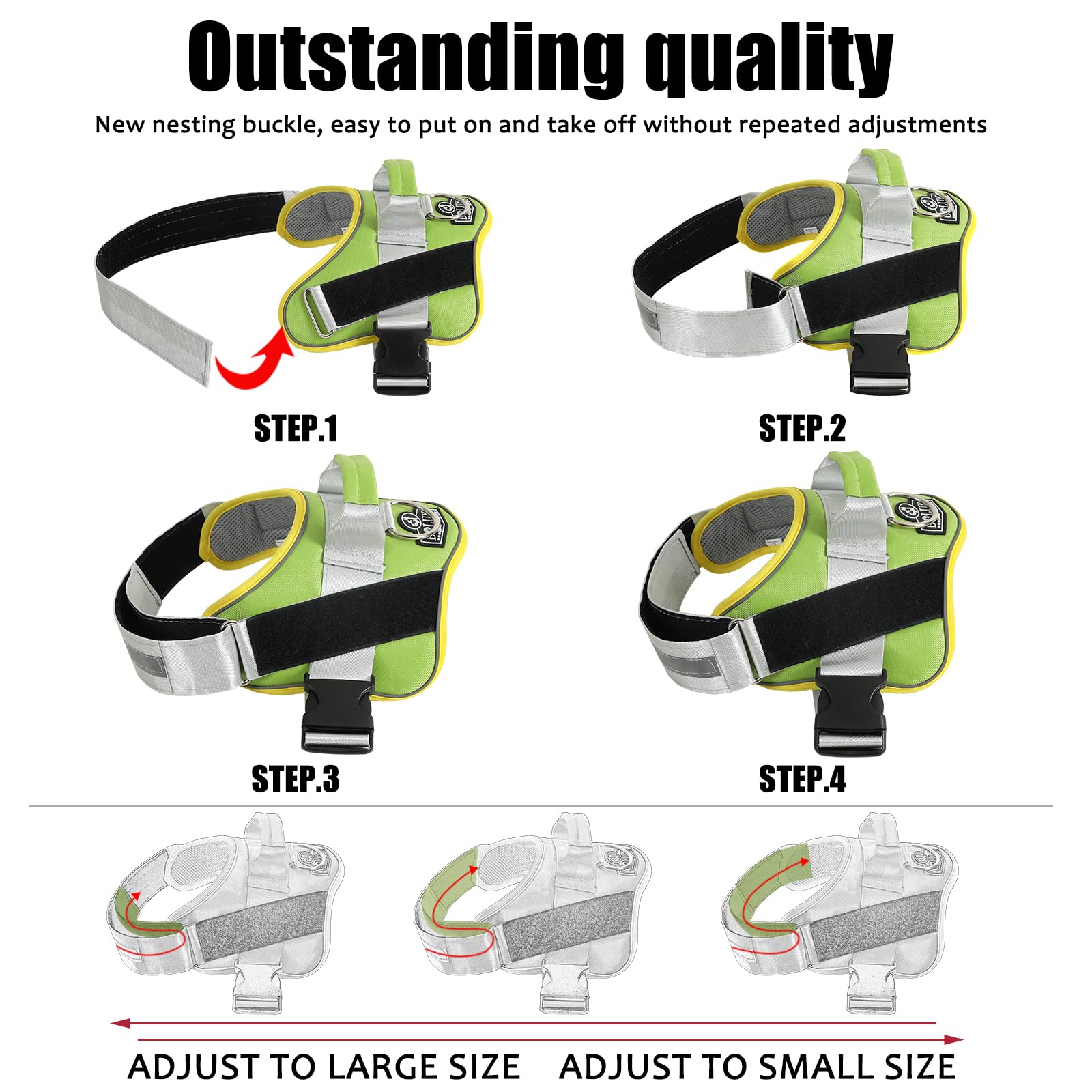 Bolux Dog Harness, No-Pull Reflective Dog Vest, Breathable Adjustable Pet Harness With Handle For Outdoor Walking - No More Pulling, Tugging Or Choking (X-Small (Pack Of 1), Greenyellow)