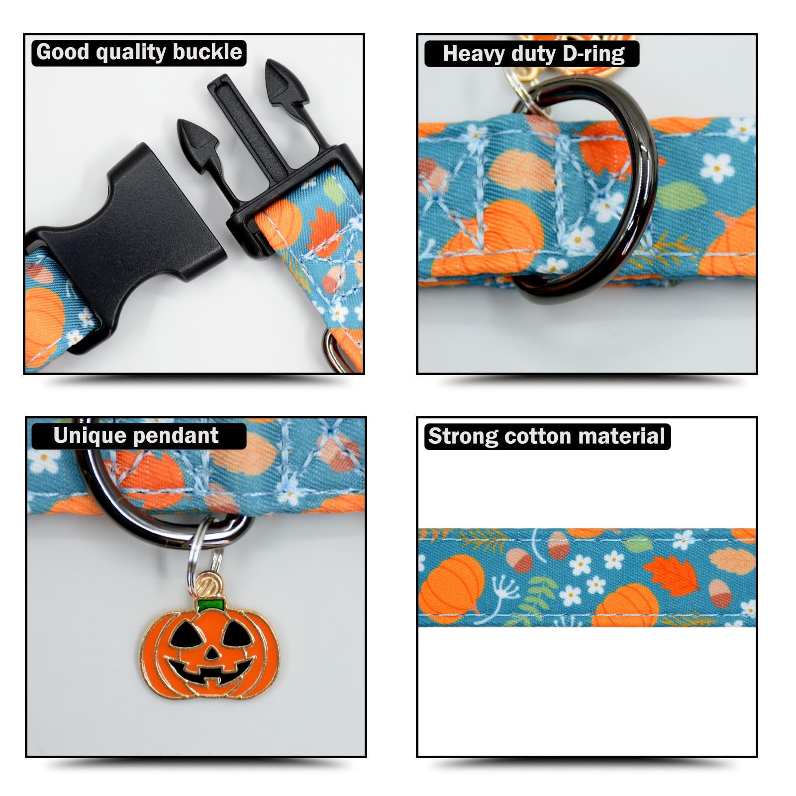 Halloween Pumpkins Dog Collar With Cute Pendant, Durable And Soft Cotton Dog Collars For Small Large Female And Male Dogs Pets (