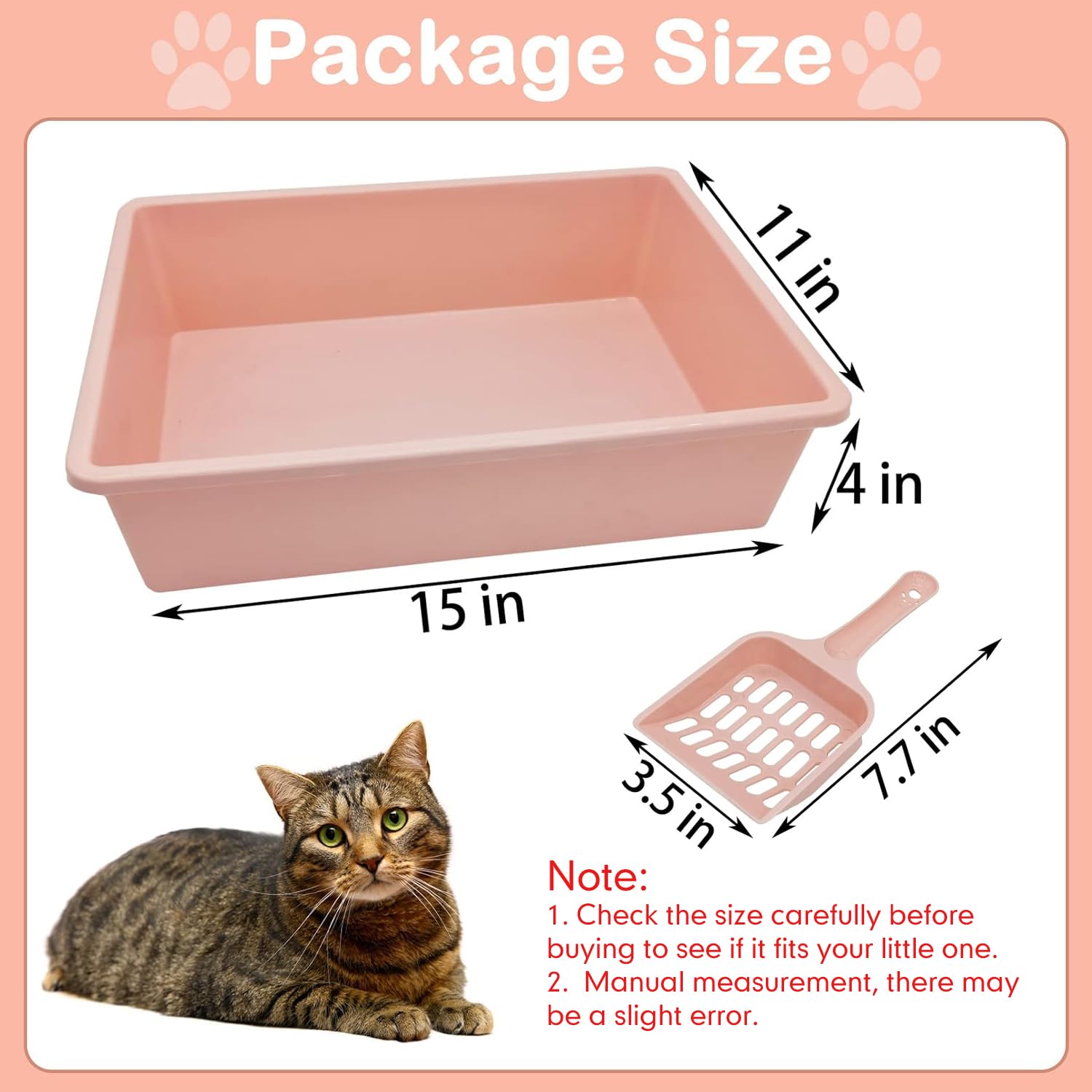 Kathson 3Pcs Medium Open Cat Litter Box With Scoop, Durable Non-Stick Plastic Litter Pan For Cats, Puppies, Bunnies, And Small A