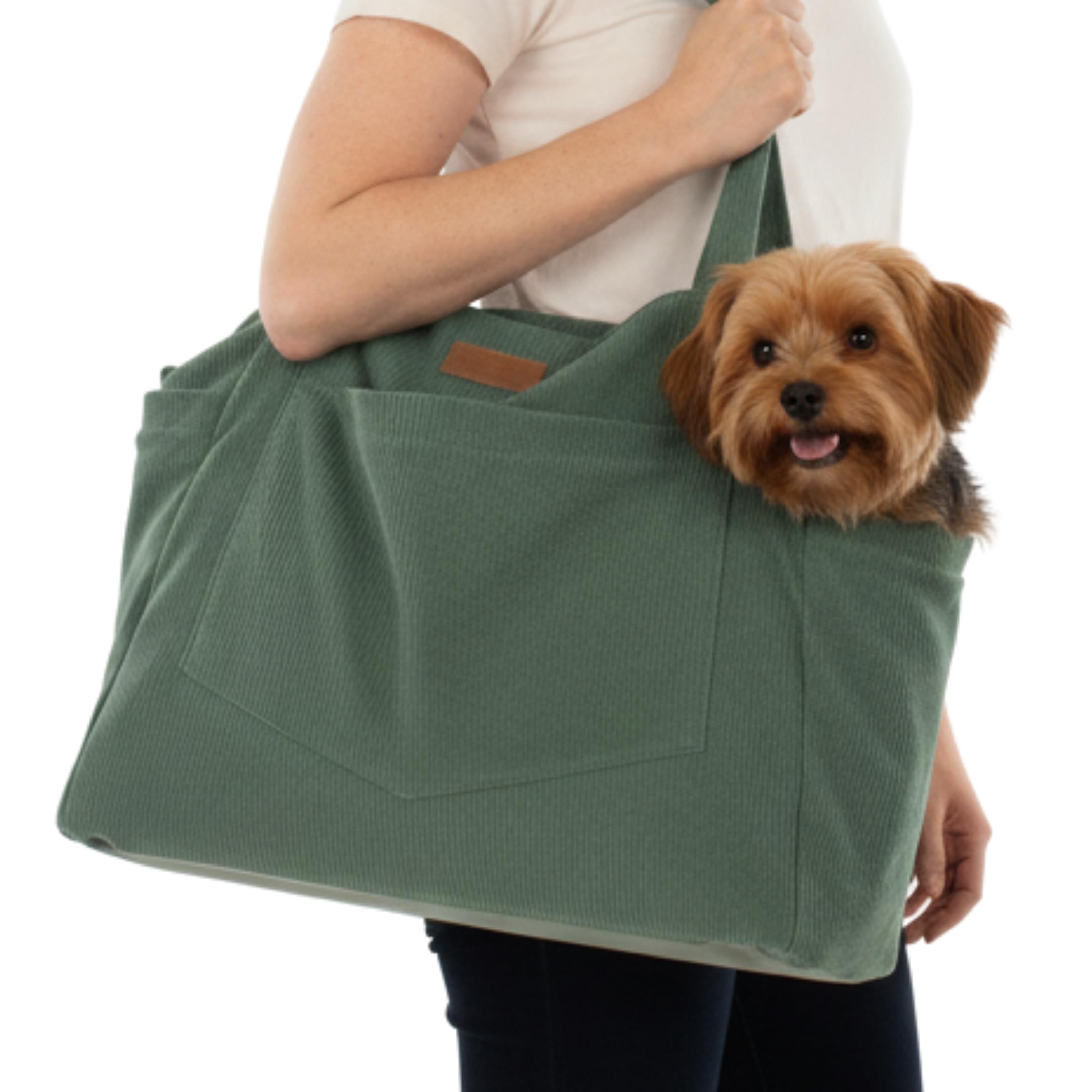 NoblePup Plush Corduroy Dog Purse Carrier for Small Dogs - Soft Dog Tote with Safety Harness Clip, Lightweight Travel Bag for Pu