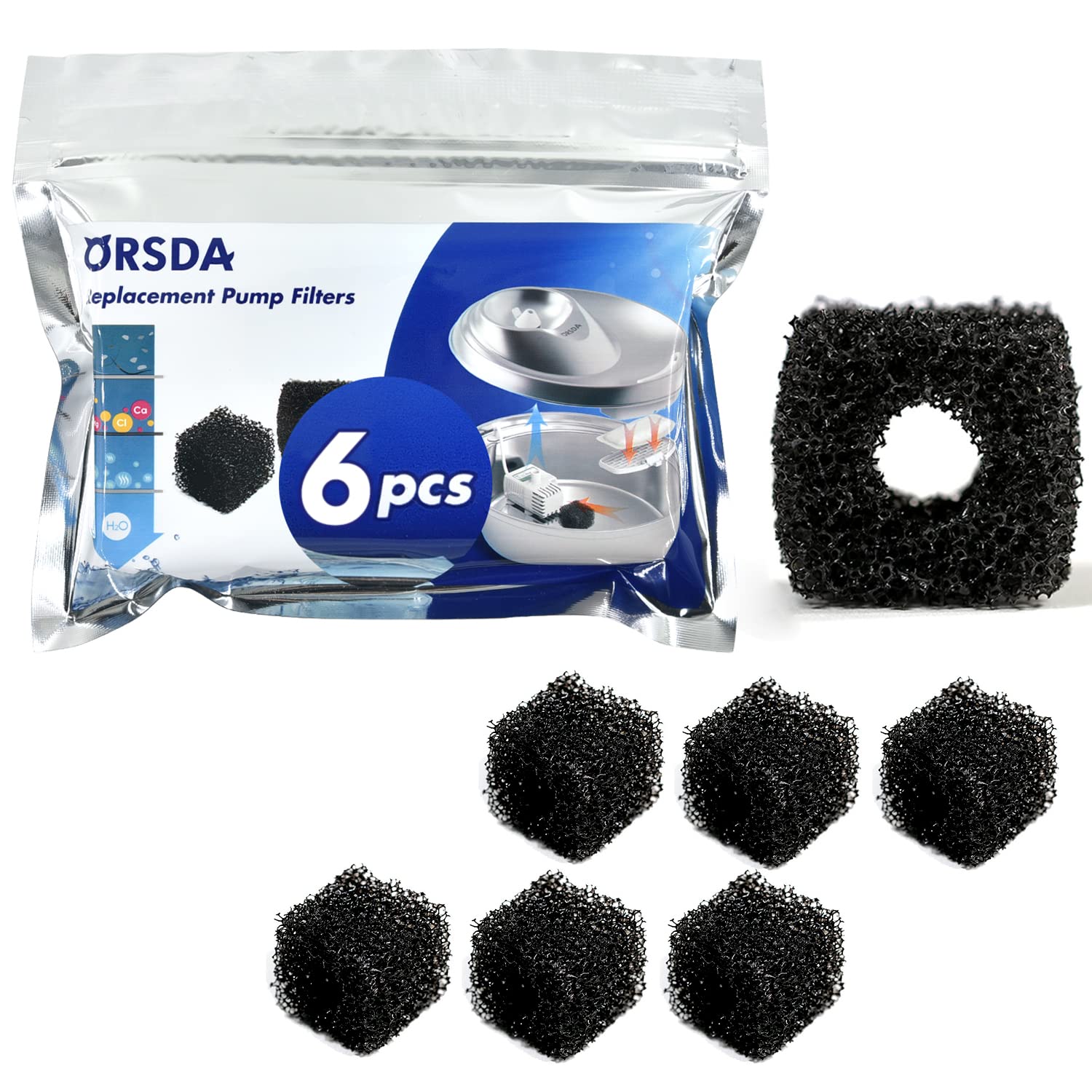 Orsda Pet Water Fountain Replacement Pump F Ilters - Compatible With All Orsda/Zeepet Stainless Steel Dog And Cat Water Fountain