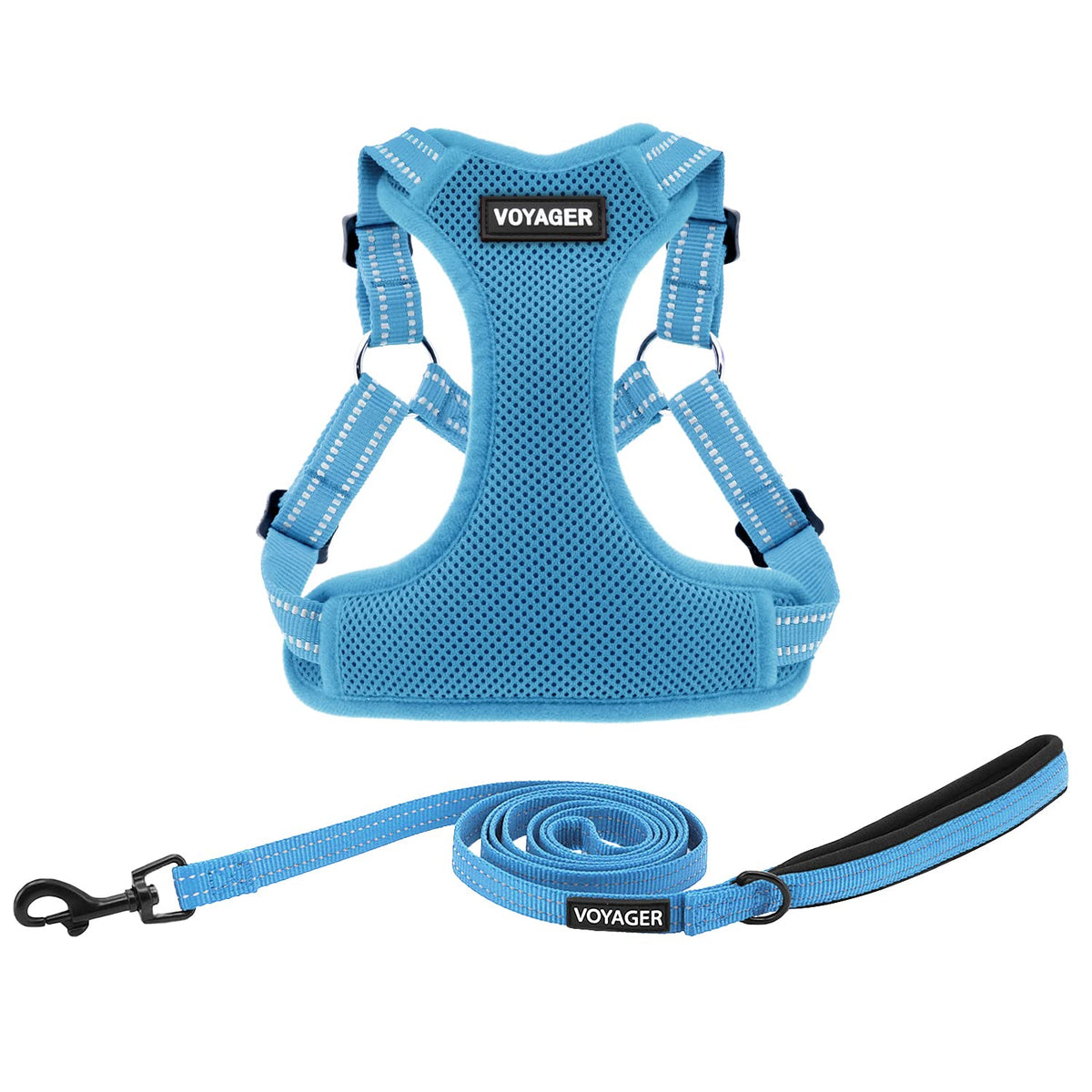 Best Pet Supplies Voyager Adjustable Dog Harness Leash Set With Reflective Stripes For Walking Heavy-Duty Full Body No Pull Vest With Leash D-Ring, Breathable All-Weather - Harness (Baby Blue), S