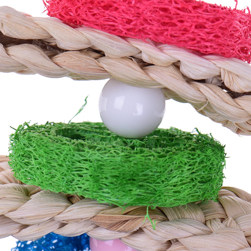 Hypeety Pet Bird Parrot Swing Chewing Toy Natural Sepa Takraw With Happy Twist Colorful Bead Swing Bell