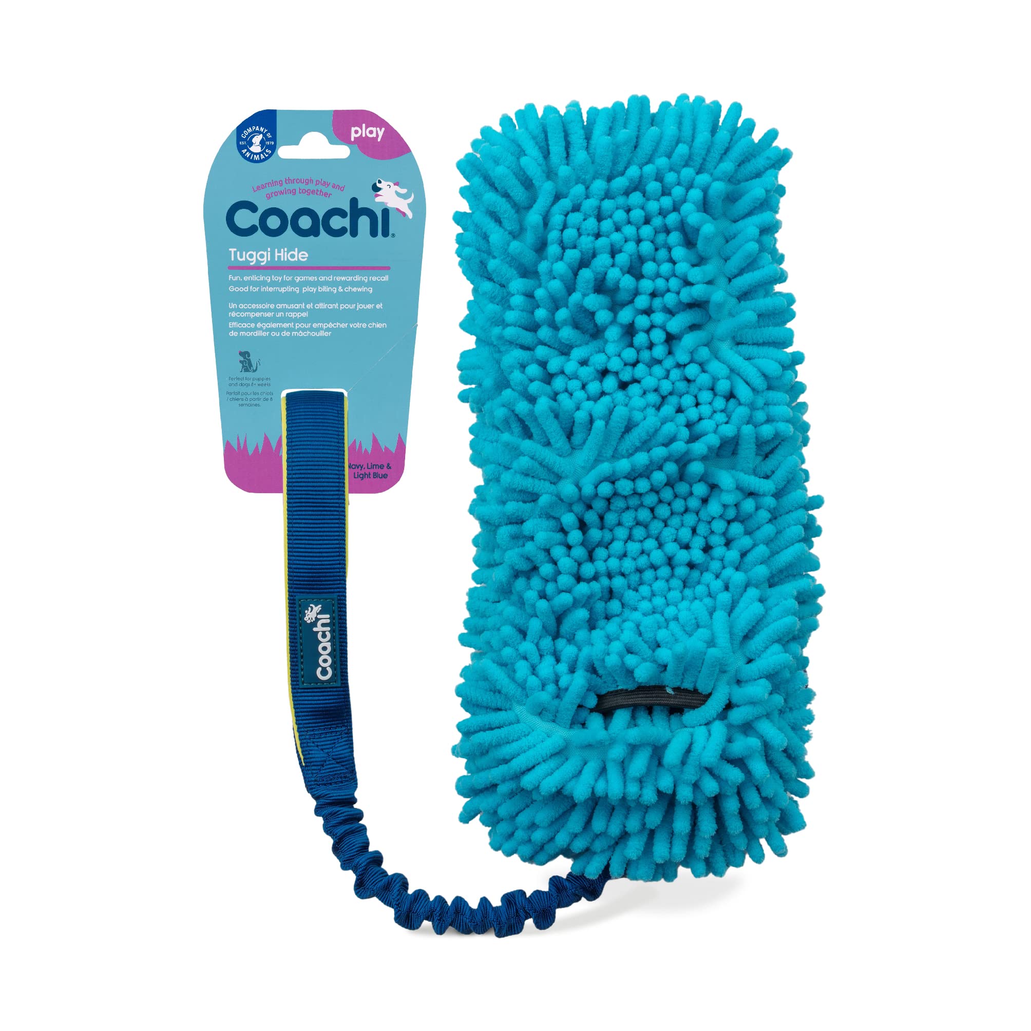 Coachi Tuggi Hide - Interactive Dog Toy for Tug of War & Play. Strong & Comfortable, Stretchy Bungee Handle, Reward Training, In