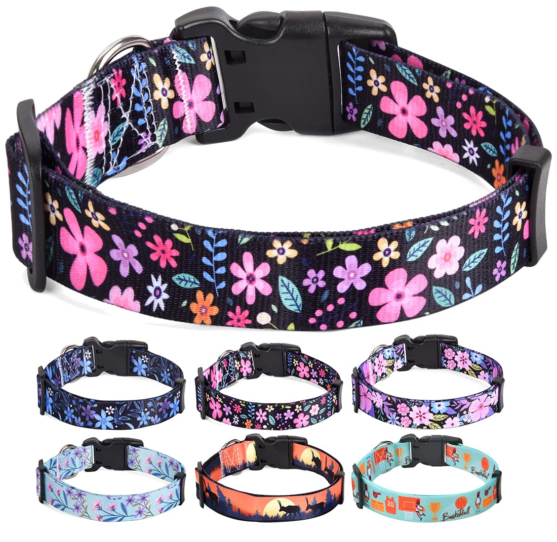 Hqyddmi Dog Collars With Floral Print, Soft Comfortable Adjustable Collars For Small Medium Large Dogs, Floral Pattern For Girl Boy Dogs(Floral,L)