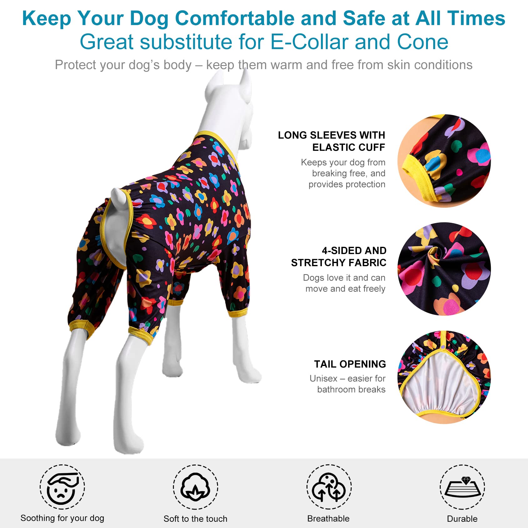 Lovinpet Post Surgery Onesie For Dogs Medium - Anxiety Calming Anti Licking Dog Pajamas, Lightweight Fabric, Vintage Happy 2 Qui