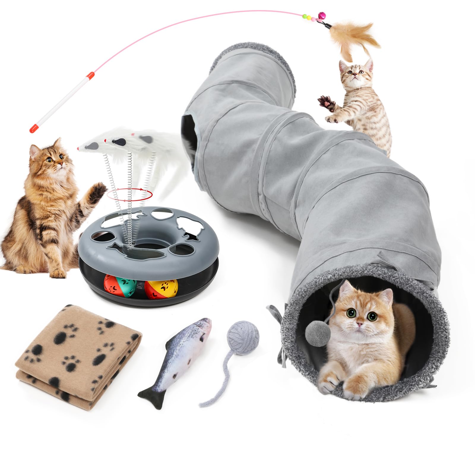 TSEB4TEP Cat Tunnel, Indoor Cat Toy, Roller Track Cat Toy, Collapsible S-Shaped Play Tube, 10.5 Inch Diameter Maze Cat House for