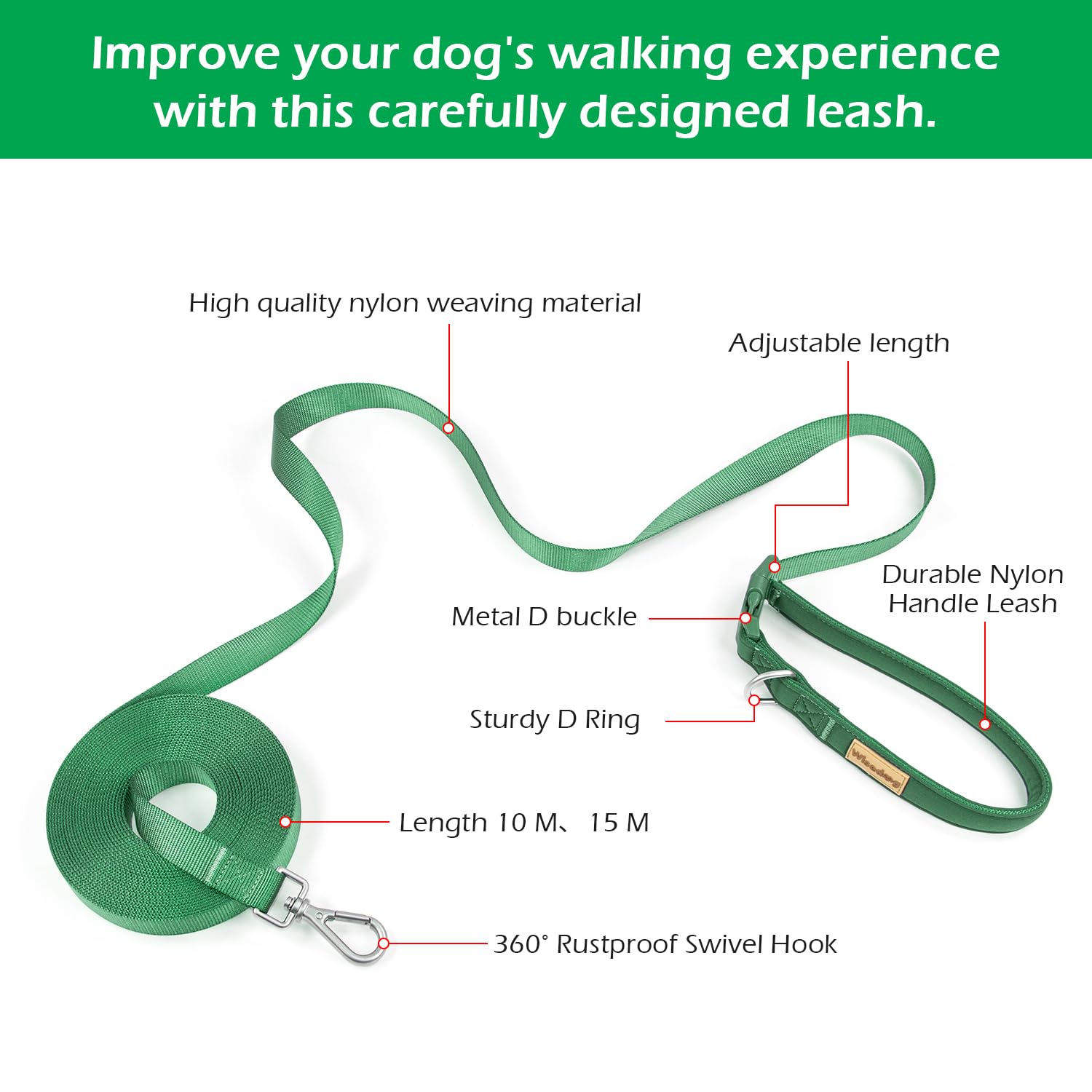 Wisedog Hands Free Dog Leash Crossbody, Multifunctional Adjustable Lengths, Long Leash With Heavy Duty Buckle For Medium And Lar