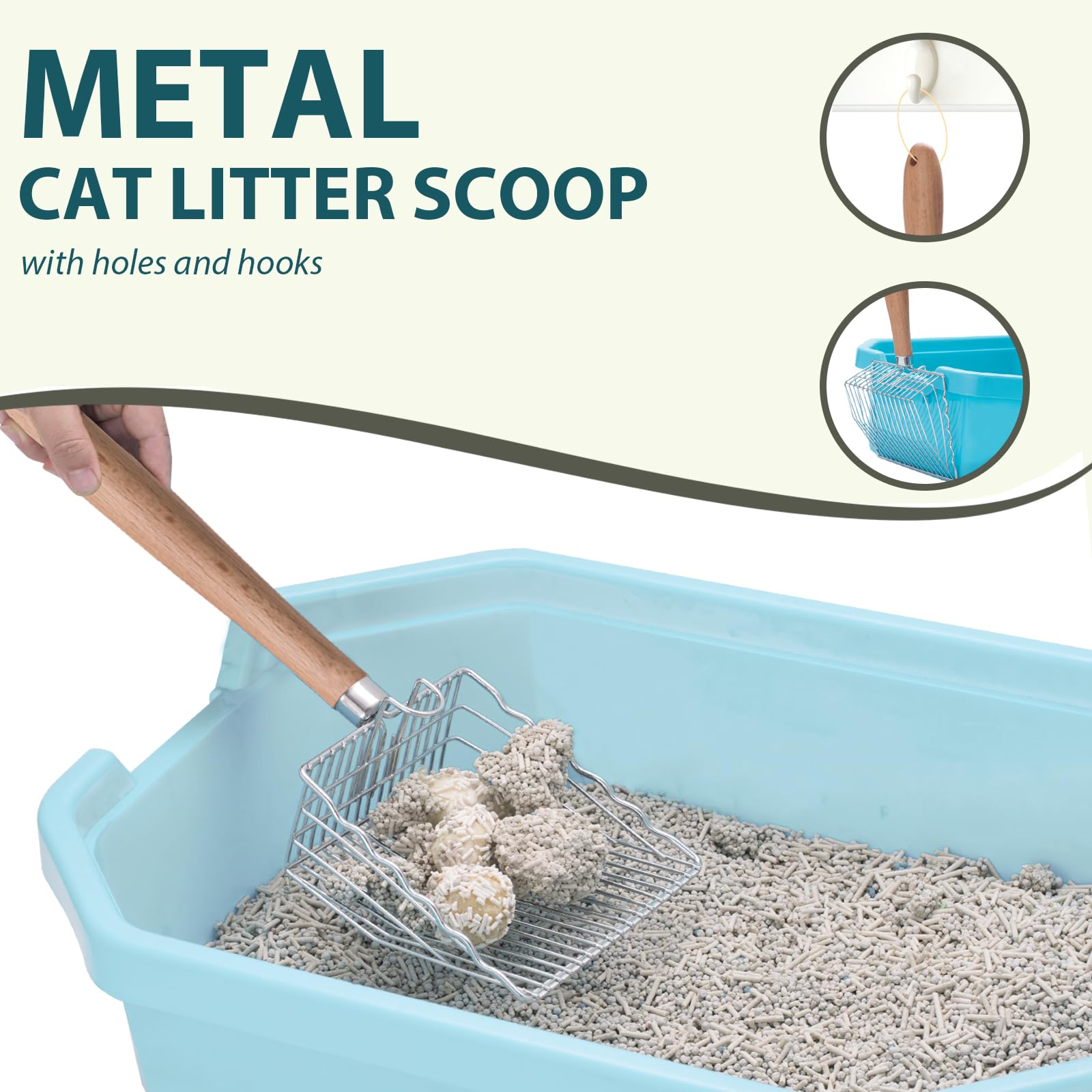 Armlulu Cat Litter Scoop, Kitty Metal Scooper With Hook And Long Hole, Stainless Steel Kitten Poop Lifter For Litter Box, Non St