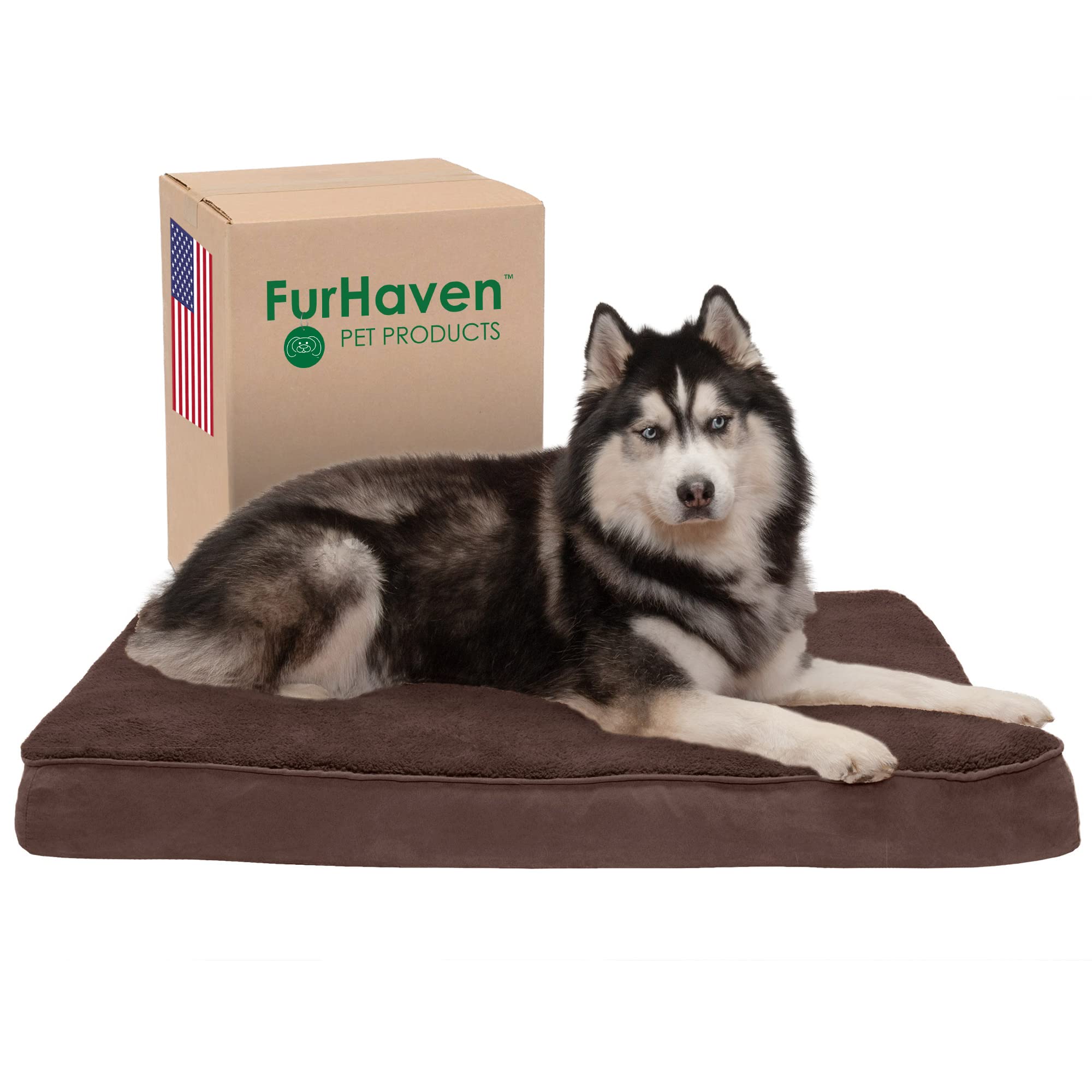 Furhaven Orthopedic Dog Bed for Large Dogs w/ Removable Washable Cover, For Dogs Up to 95 lbs - Terry & Suede Mattress - Espress