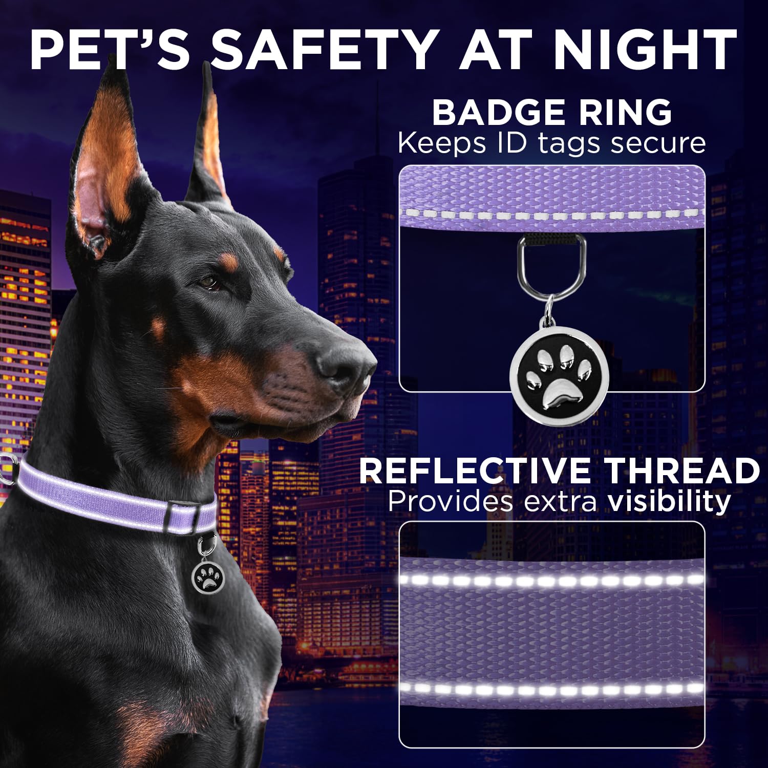 Teceum Reflective Dog Collar - Lavender - Xl - Basic Nylon Pet Collar - Quick Release Buckle - Fits Small, Medium And Large Dogs