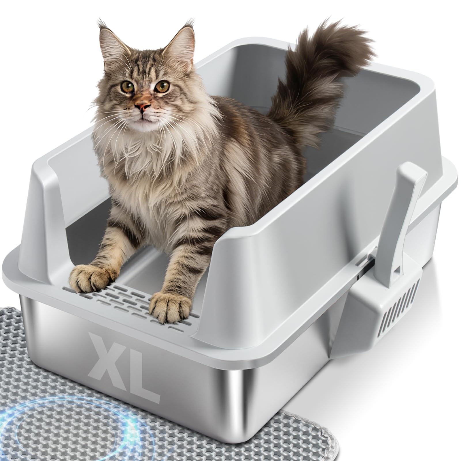 Stainless Steel Cat Litter Box with Lid, XL Metal Litter Box High Sided, Odor-Free/Anti-Urine Leakage & Non-Stick, Extra Large L