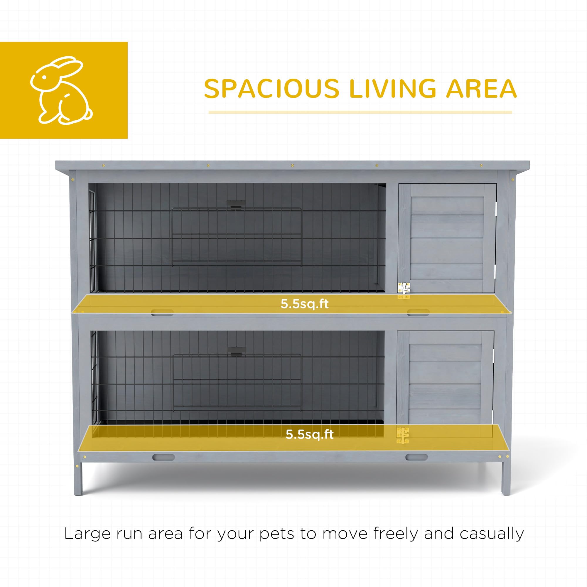 PawHut 54 2-Story Large Rabbit Hutch Bunny Cage Wooden Pet House Small Animal Habitat with Lockable Doors, No Leak Tray and Wate