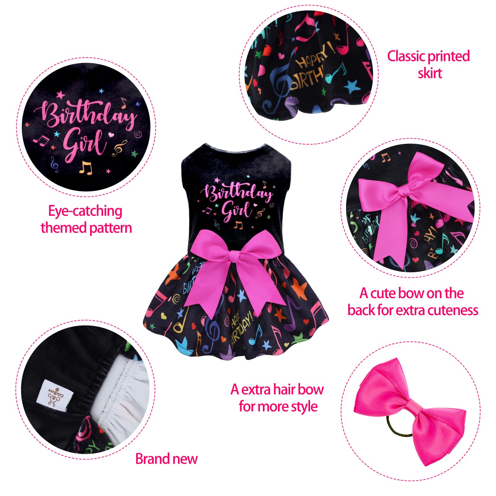Cutebone Birthday Dog Dresses Velvet Holiday Small Dogs Clothes Onesie Pet Apparel Girl Puppy Skirt With Bow Hair Rope Cva50Xs-D