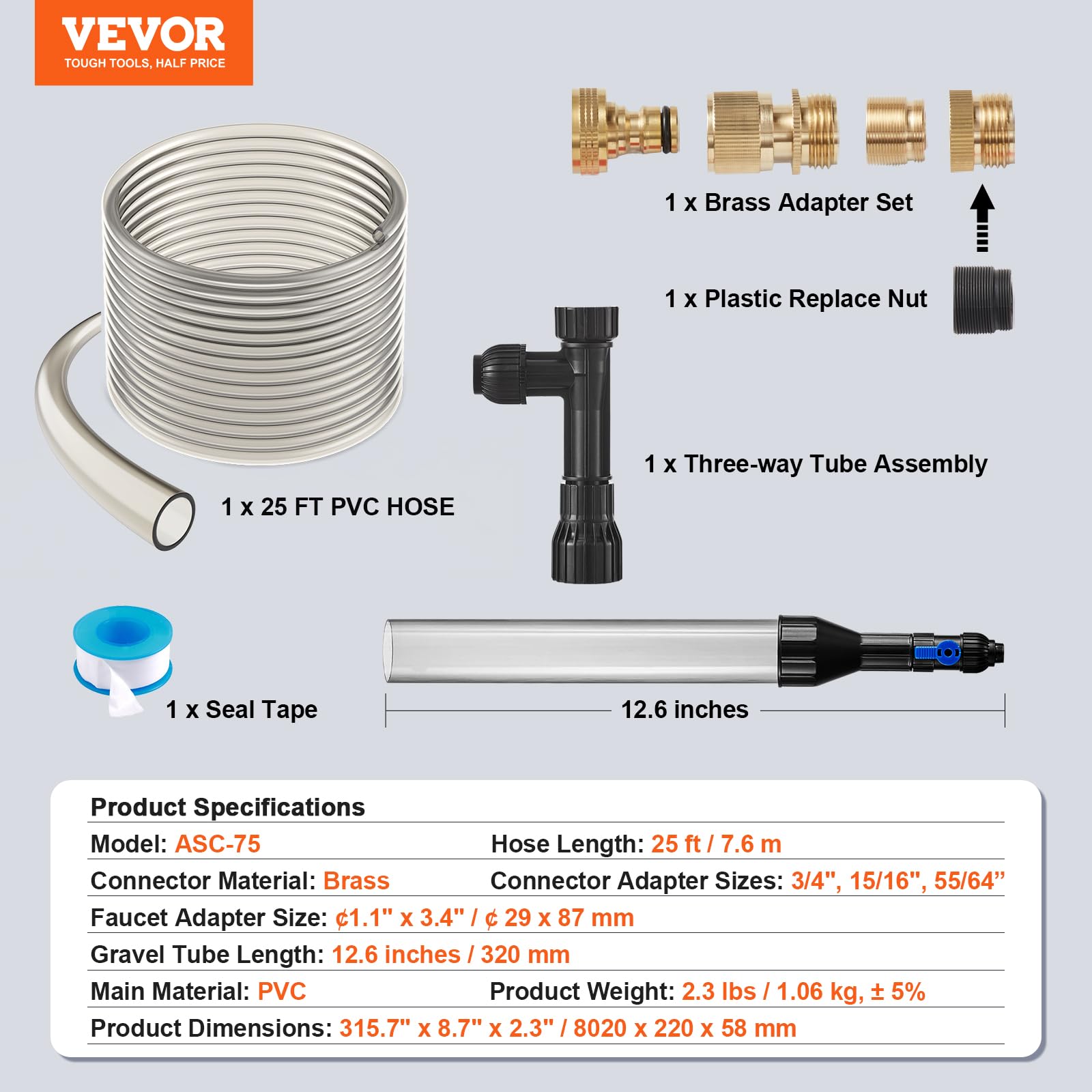 Vevor Aquarium Vacuum Gravel Cleaner, 25 Ft Pvc Hose Fish Tank Vacuum Gravel Cleaner, Siphon Fish Tank Cleaner Vacuum, 3 Types O