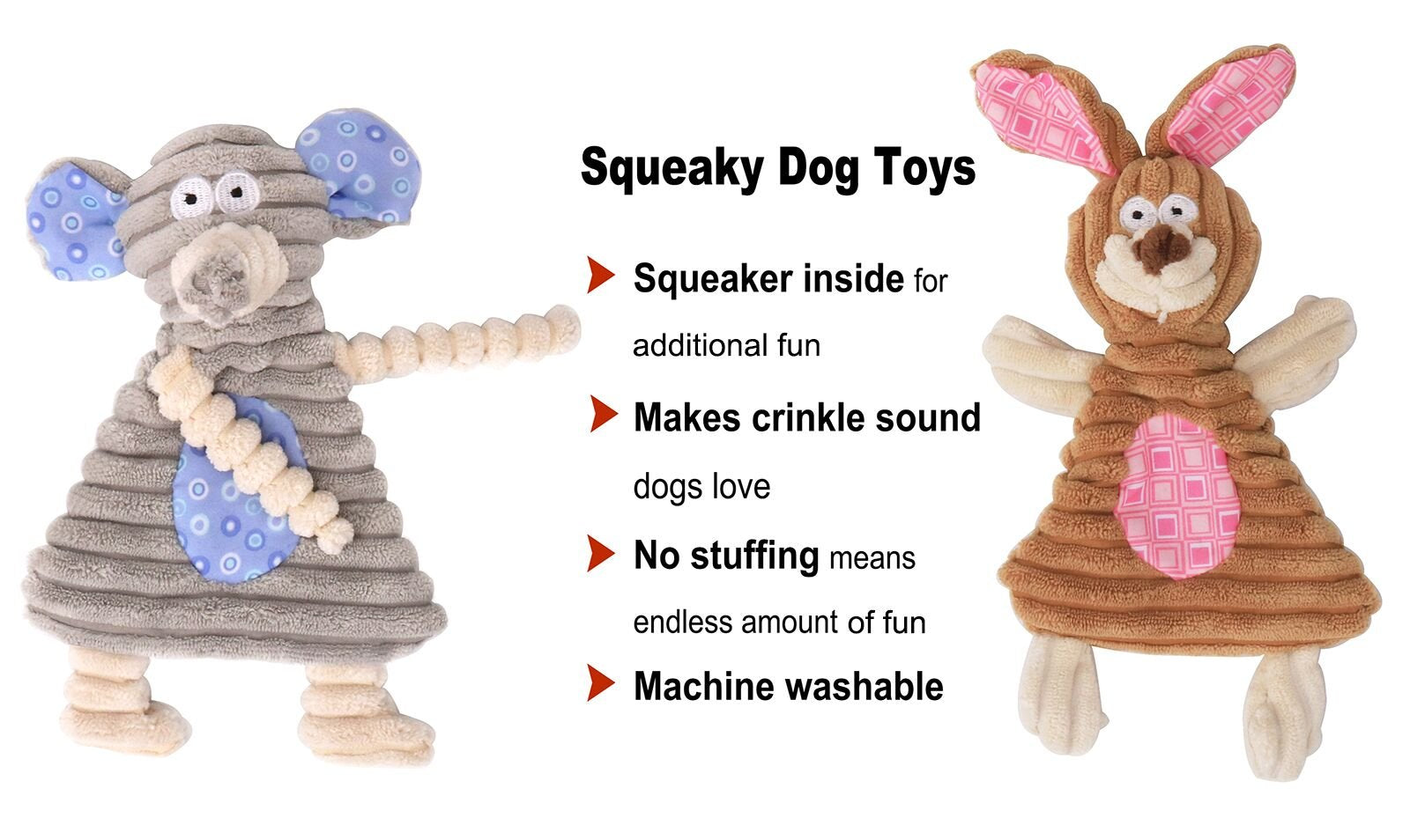 Comtim No Stuffing Dog Toys with Squeaker, Durable Dog Chew Toys, Small Dogs & Puppies, Rabbit & Elephant
