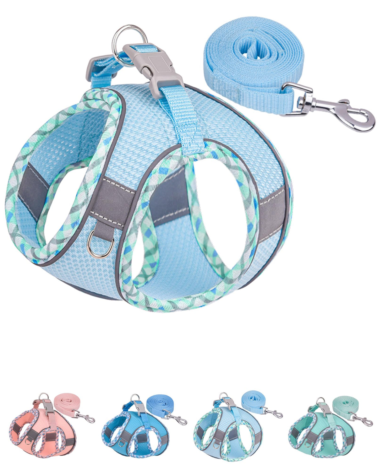 Petank No-Pull Dog Harness For Small & Medium Dogs - Easy Walk Harness For Walking, Running & Training - Set Includes Leash - Light Blue, M
