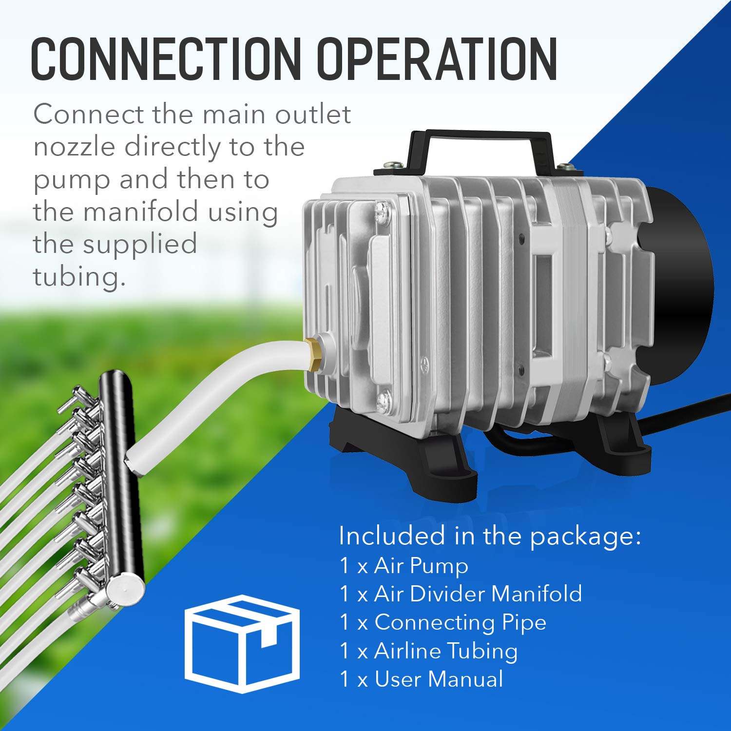 Simple Deluxe Commercial Air Pump Lgpumpair75 1189 Gph 58W 75L/Min 8 Outlets With Airline Tubing 25 Feet For Aquarium, Pond, Hydroponics Systems Air Pump, Silver
