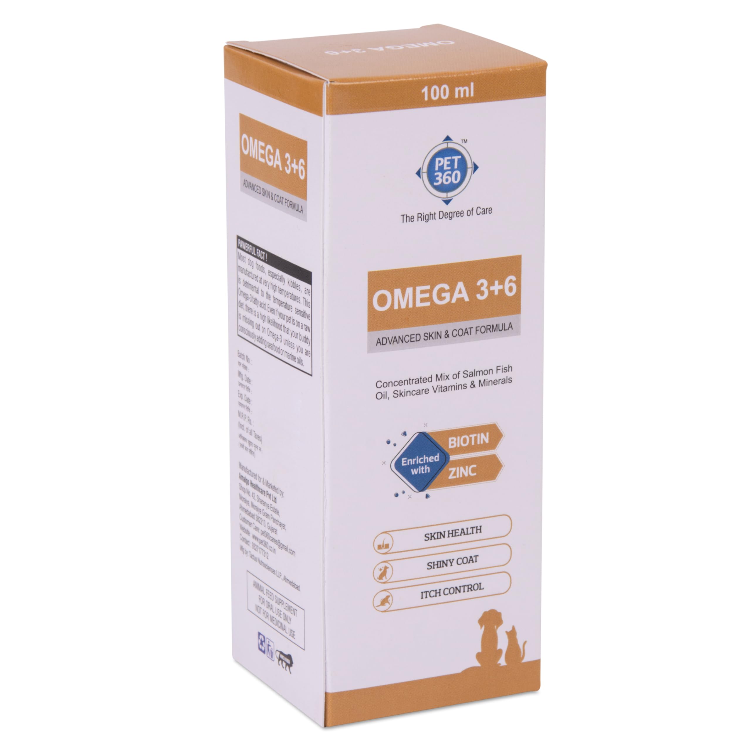 Pet360 Omega 3+6 Concentrated Salmon Fish Oil For Dogs & Cats With Vitamins & Minerals | Shinier Coat, Itch & Allergy Control | 