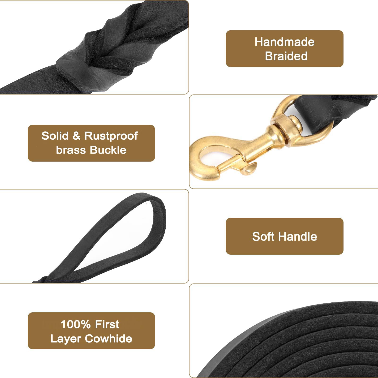 Guiding Star Leather Dog Leash 8ft, Dog Leashes for Dogs Heavy Duty, Soft Braided Handmade Leather Training Leash for Small & Me