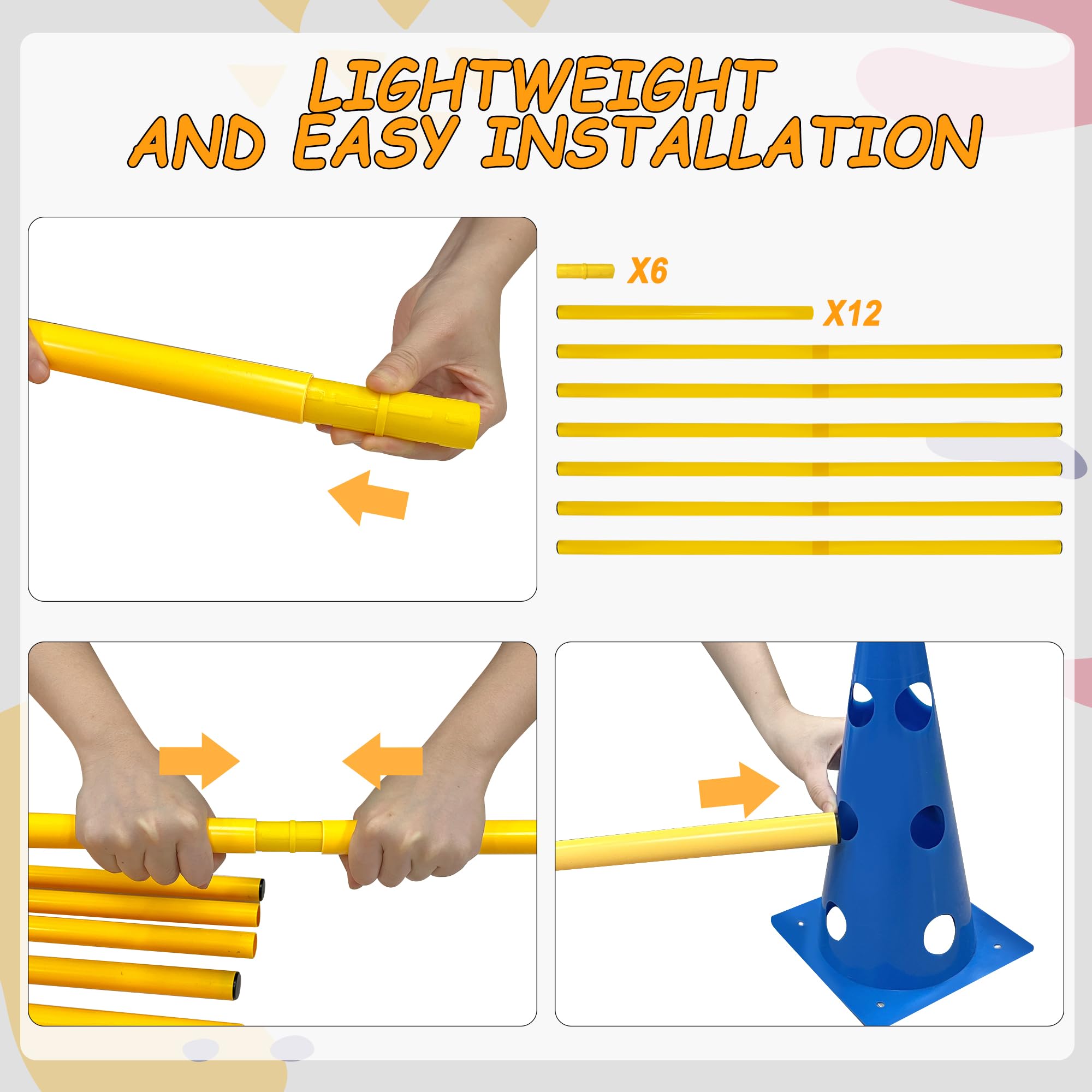 Geerduo Dog Agility Hurdle Cone Set, Dog Agility Set Include 12 Agility Cones 6 Agility Rods, Dog Agility Equipment With Carry B