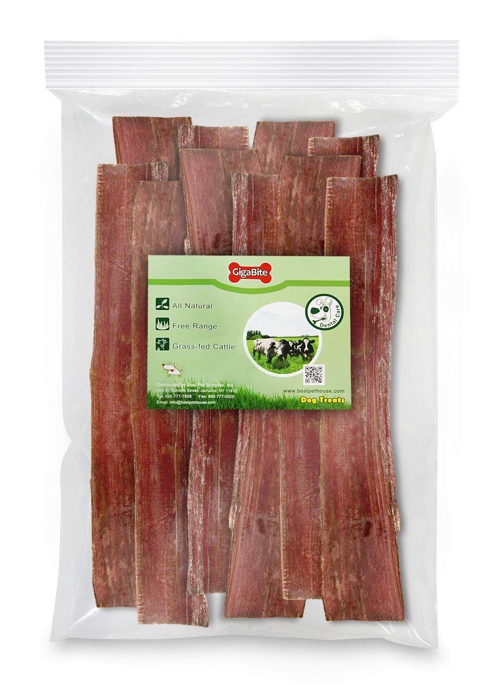 GigaBite 10 to 12 Inch Beef Gullet Jerky Strips (10 Pack) - All Natural, Free Range Beef Esophagus Taffy Dog Treat by Best Pet S