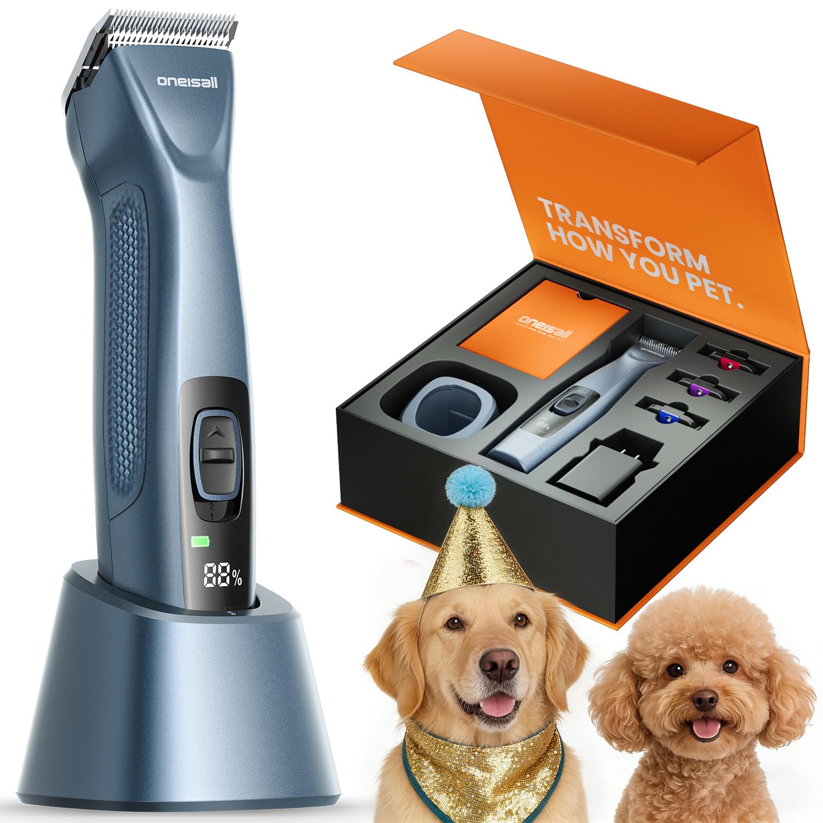 oneisall Professional Dog Grooming Clippers, Cordless Professional Dog Clippers for Grooming, 2-Speed Heavy Duty Clippers for Th