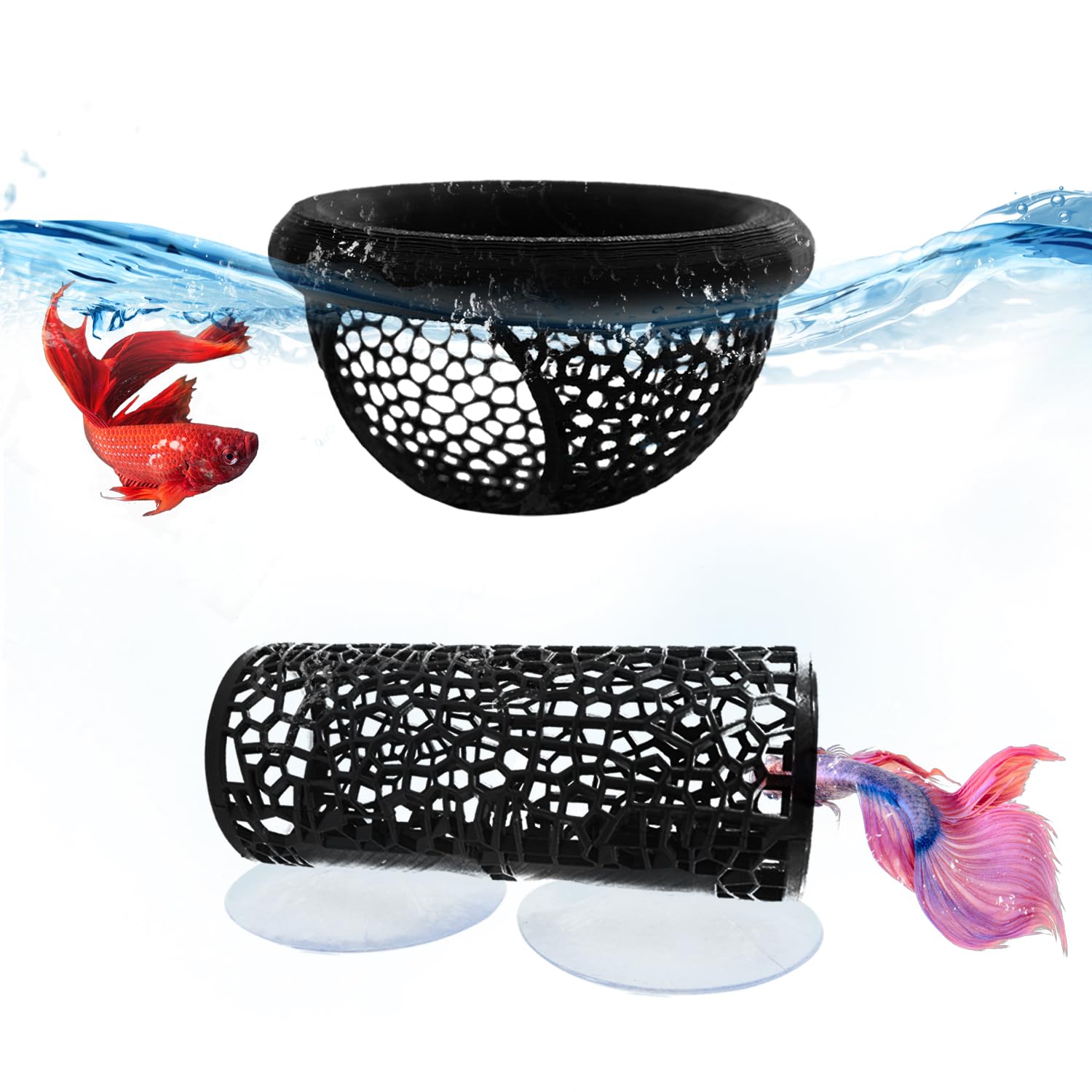 Little Fish Hammock and Little Fish Swimming Tunnel 2-Piece Set Aquarium Small Animal Animal Toys (Black)