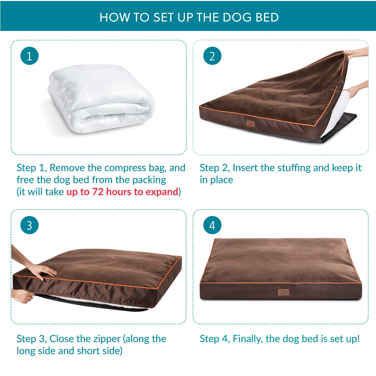 Bedsure Waterproof Dog Bed For Medium Dogs - 4 Inch Thicken Up To 45Lbs Pet Mat Pillows With Removable Washable Cover, Brown