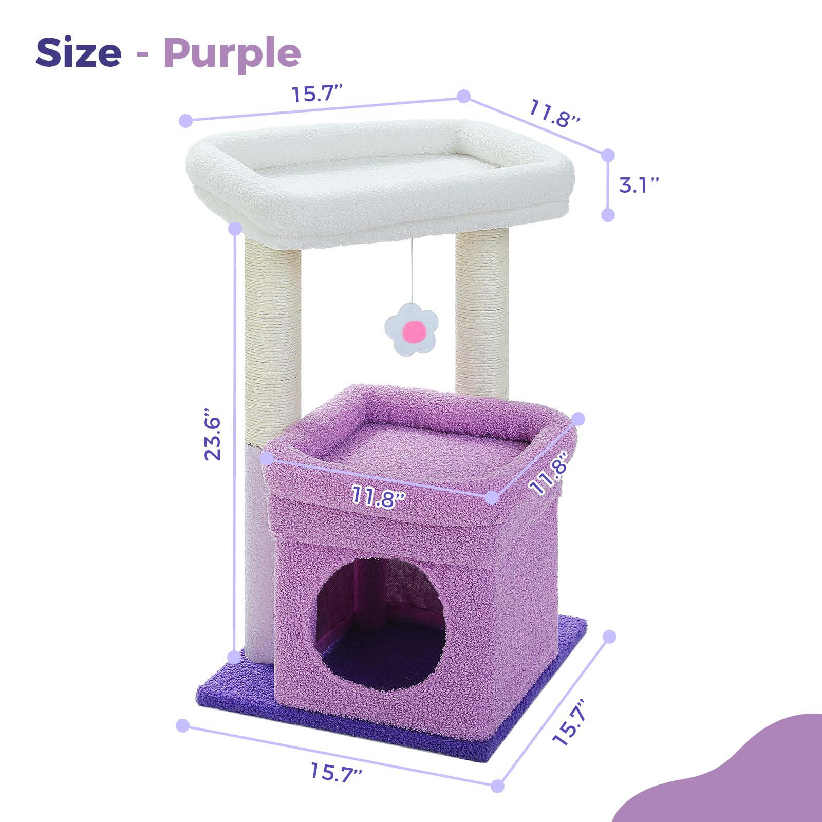 Pequlti Cat Tree Flower Cat Tower For Indoor Cats With Private Cozy Cat Condo, Natural Sisal Scratching Posts And Plush Pom-Pom