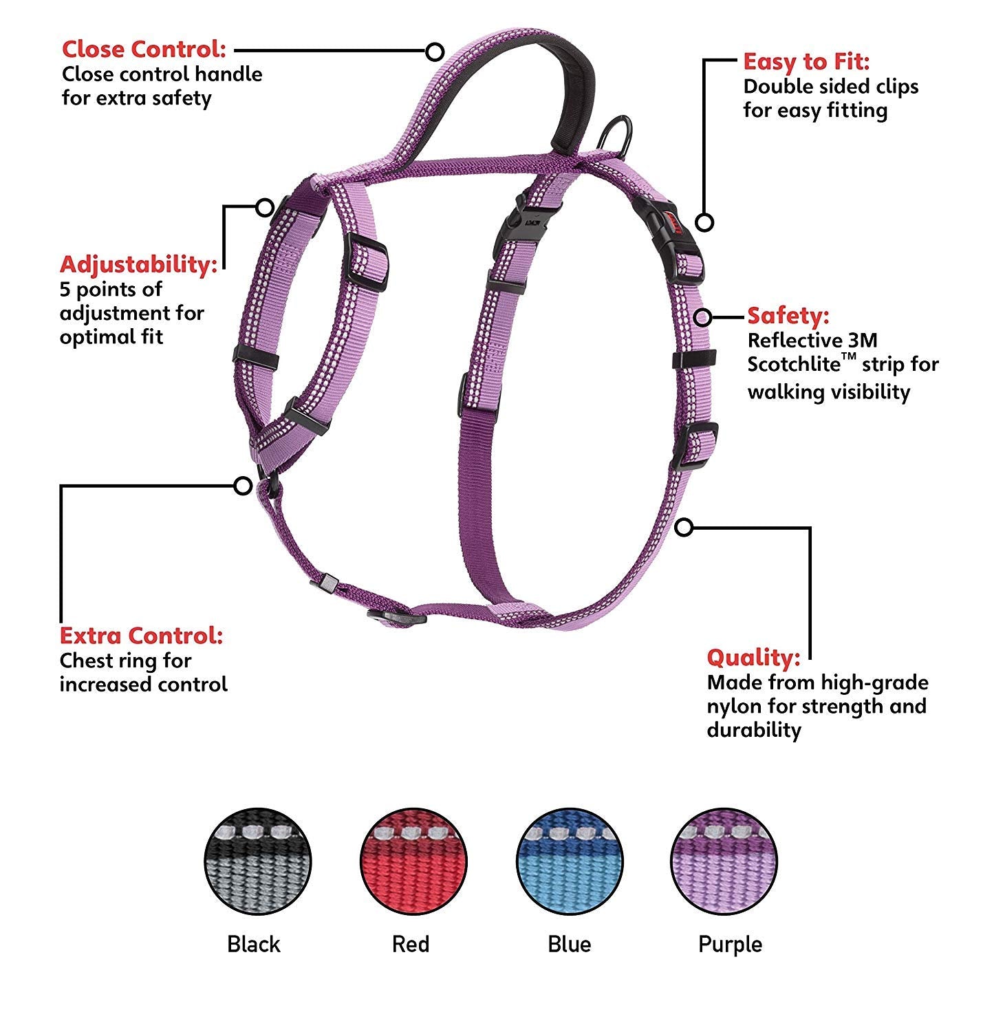 Halti Walking Harness - Lightweight Dog Harness With Handle, Reflective & Adjustable, Ideal For Puppy Walks, Suitable For Small Dogs And Puppies (Size Xs, Purple)