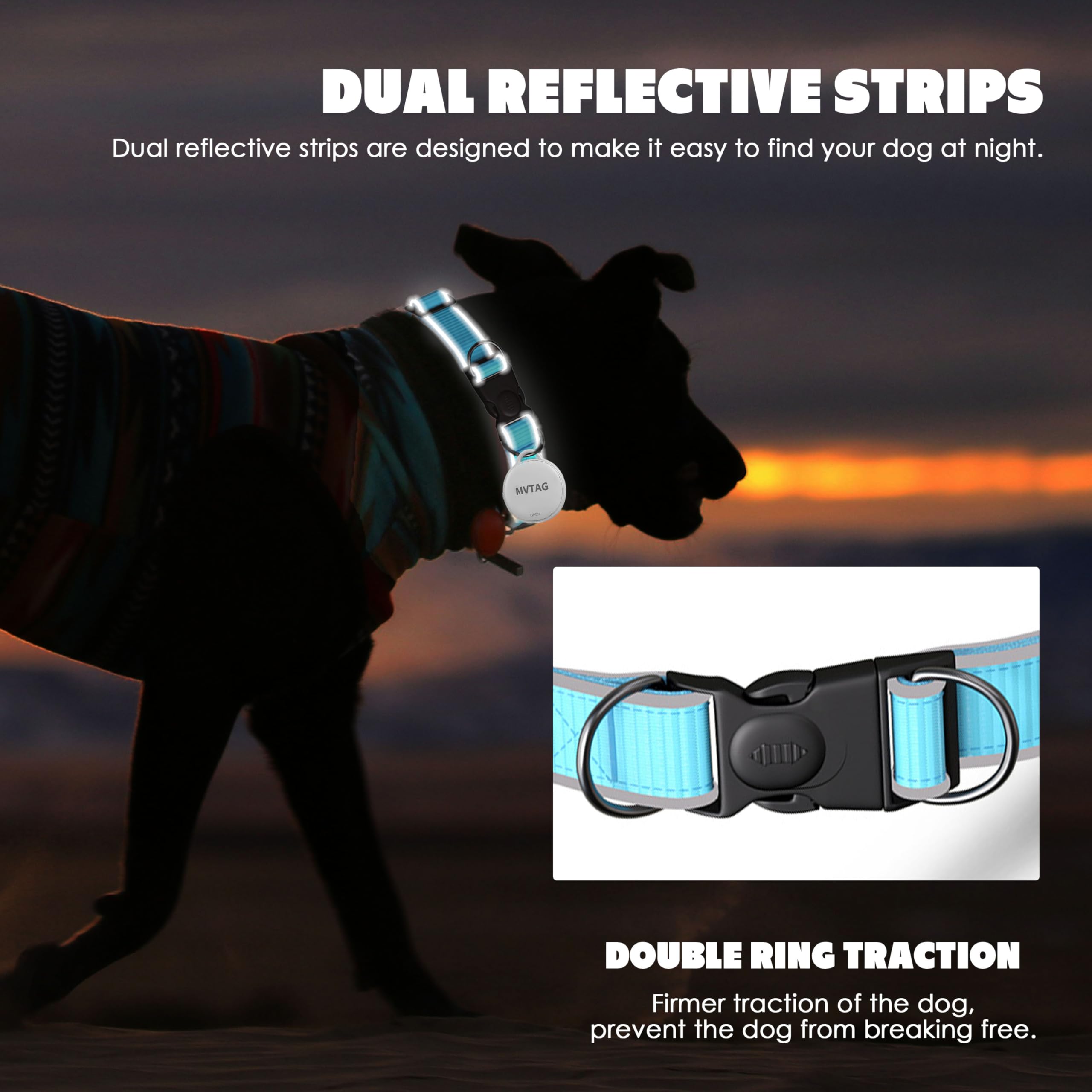 Aoikoy Dog Tracker GPS Collar No Monthly Fee, Real-Time Mini Pet Tracker for Small Medium Large Dogs, Reflective Waterproof Dog