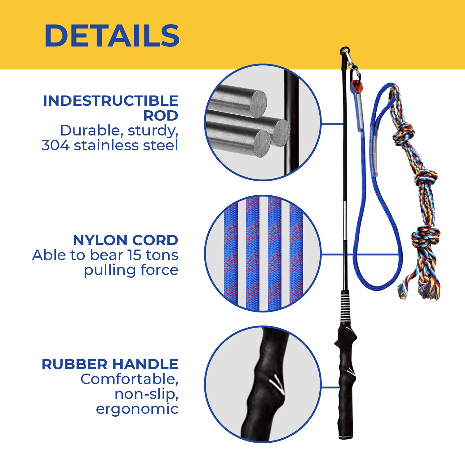 CHEERING PET Flirt Pole for Dogs, Teaser Wand with Colorful Braided Rope Tether, Exercise Fun for Dogs, Durable Interactive Dog