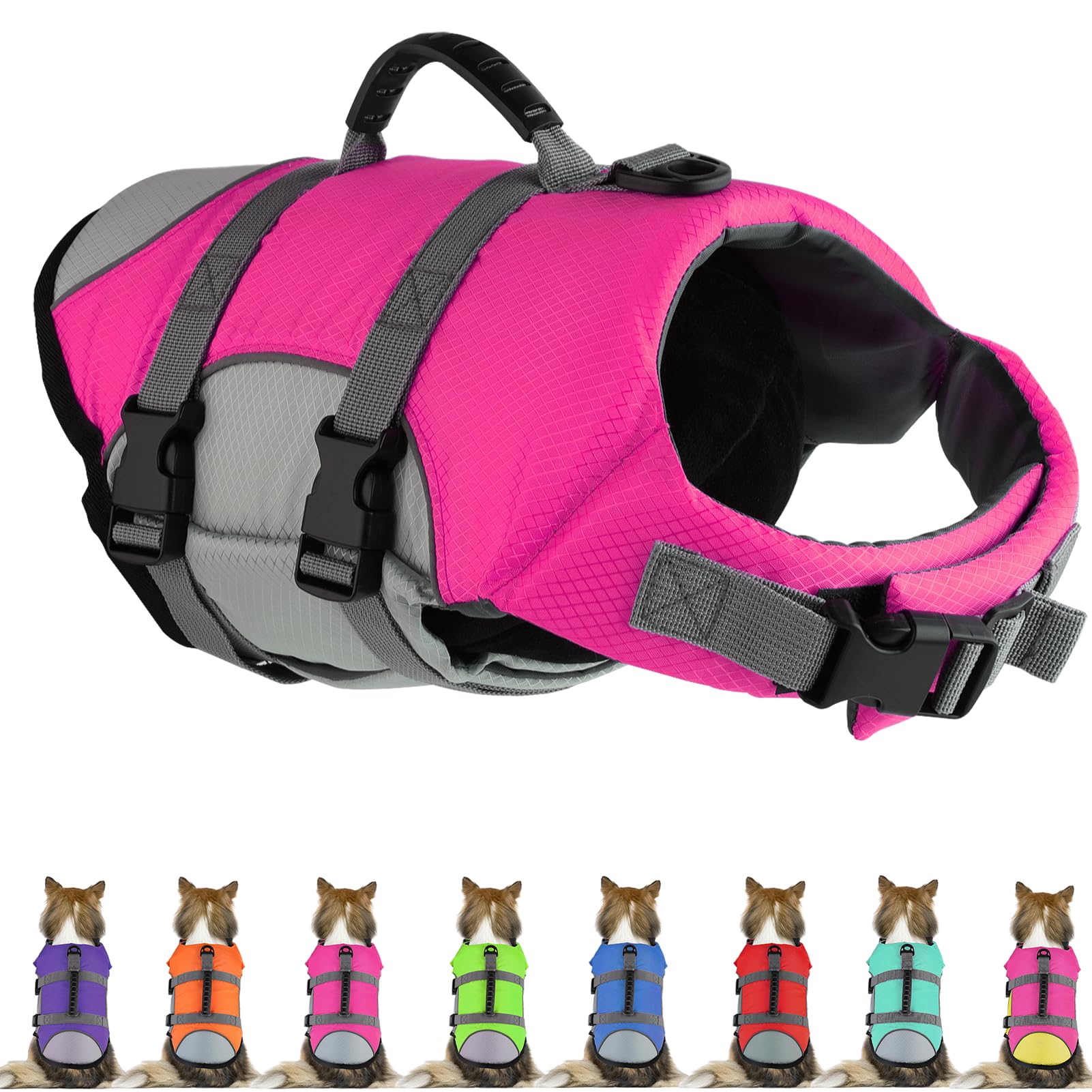 Mklhgty Dog Life Jacket, Reflective Adjustable Dog Life Vest With Rescue Handle For Swimming And Boating, Ripstop Pet Safety Life Preserver For Small, Medium And Large Dogs