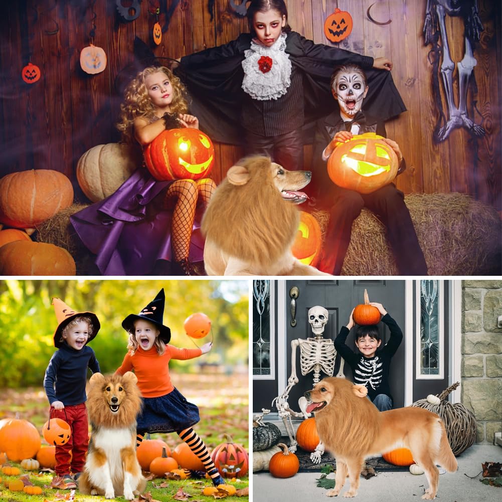 Vivifying Lion Mane For Dog, Adjustable Halloween Lion Costume Wig With Ears For Medium And Large Dogs, Realistic & Funny Accessory Perfect For Parties And Photoshoots (Large, Brown)