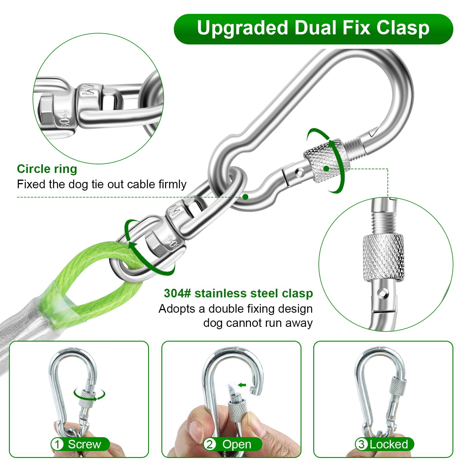 Dog Tie Out Cable For Outside,15Ft Heavy Duty Dog Leash&Chains With Swivel Hook,Small-Large Dogs Runner Cable Up To 250Lbs, Long