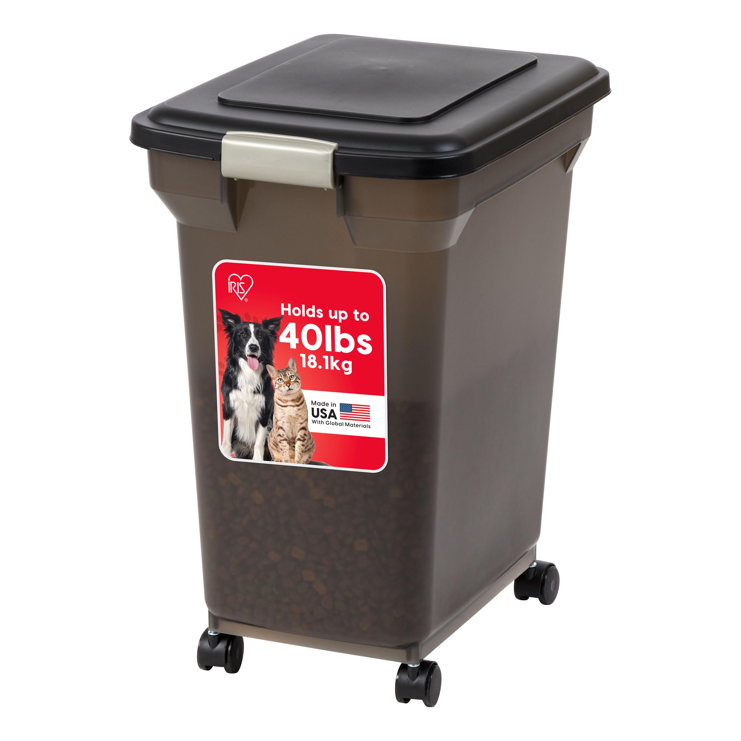 IRIS USA Airtight Dog Food Storage Container, WeatherPro, Up to 40 lbs, Removable Wheels, for Dog Cat Bird and Other Pet Food St