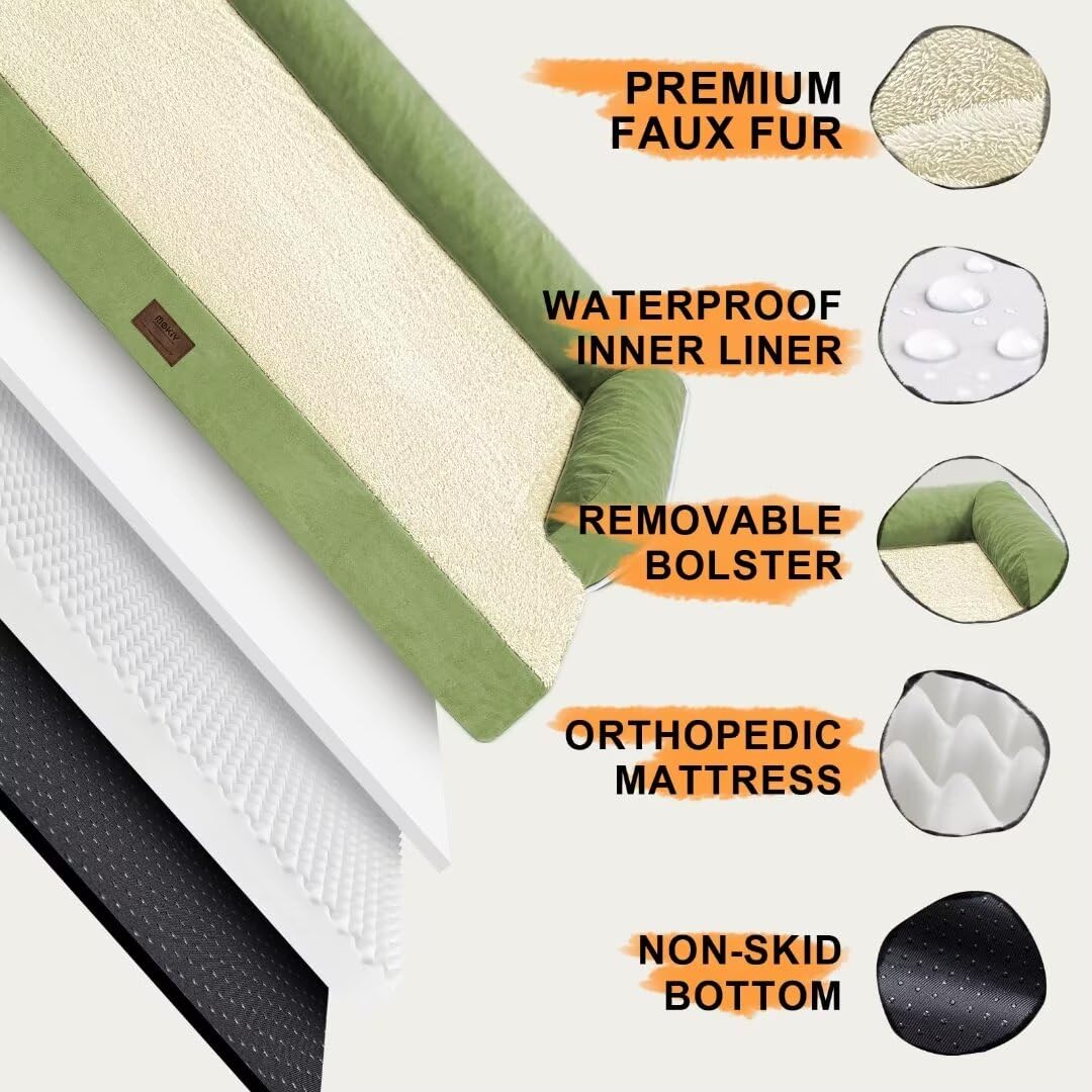 Large Dog Bed Orthopedic Washable - Beds Bolster - Extra Large Big Dogs - Memory Foam Couch Sofa - Waterproof With Removable Cov