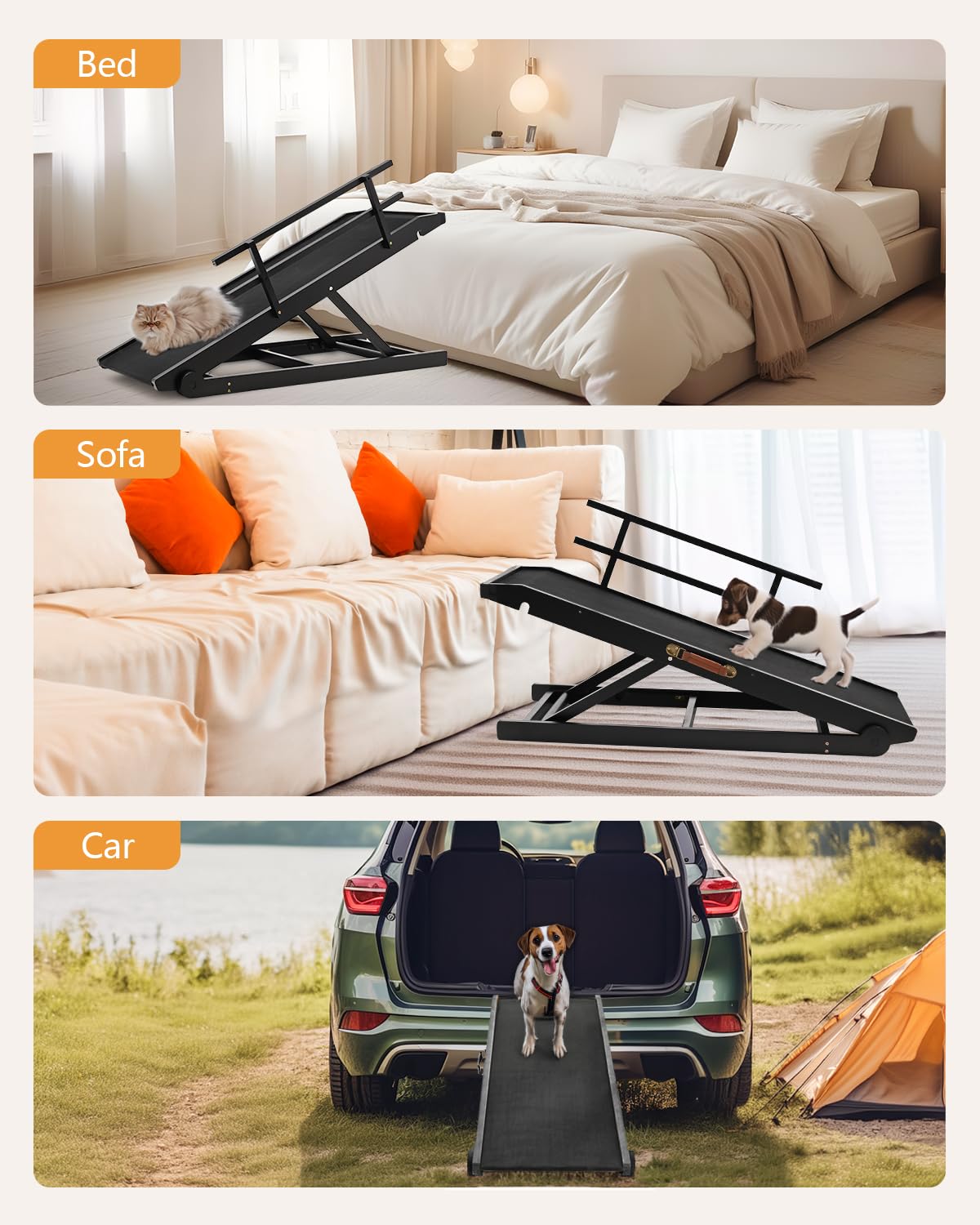 Dog Ramp For Bed, Adjustable Pet Ramp For Dogs To Get On Bed, Folding Dog Bed Ramp For Small/Medium/Large Dog & Cat, Wood Furnit