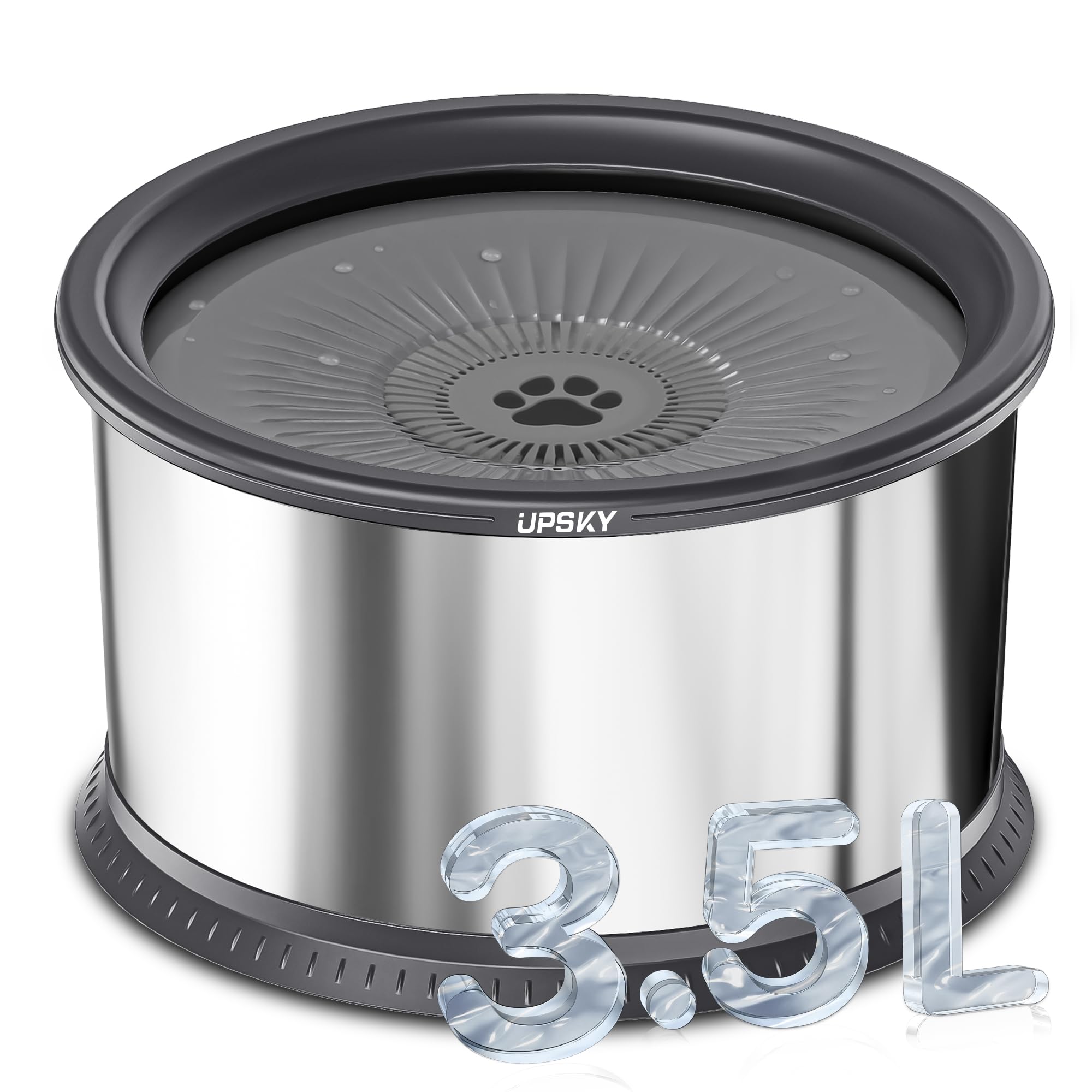 Upsky 3.5L Dog Water Bowl,Large Capacity No Spill Dog Water Bowl,Stainless Steel Spill Proof Slow Water Feeder,No Splash Water B